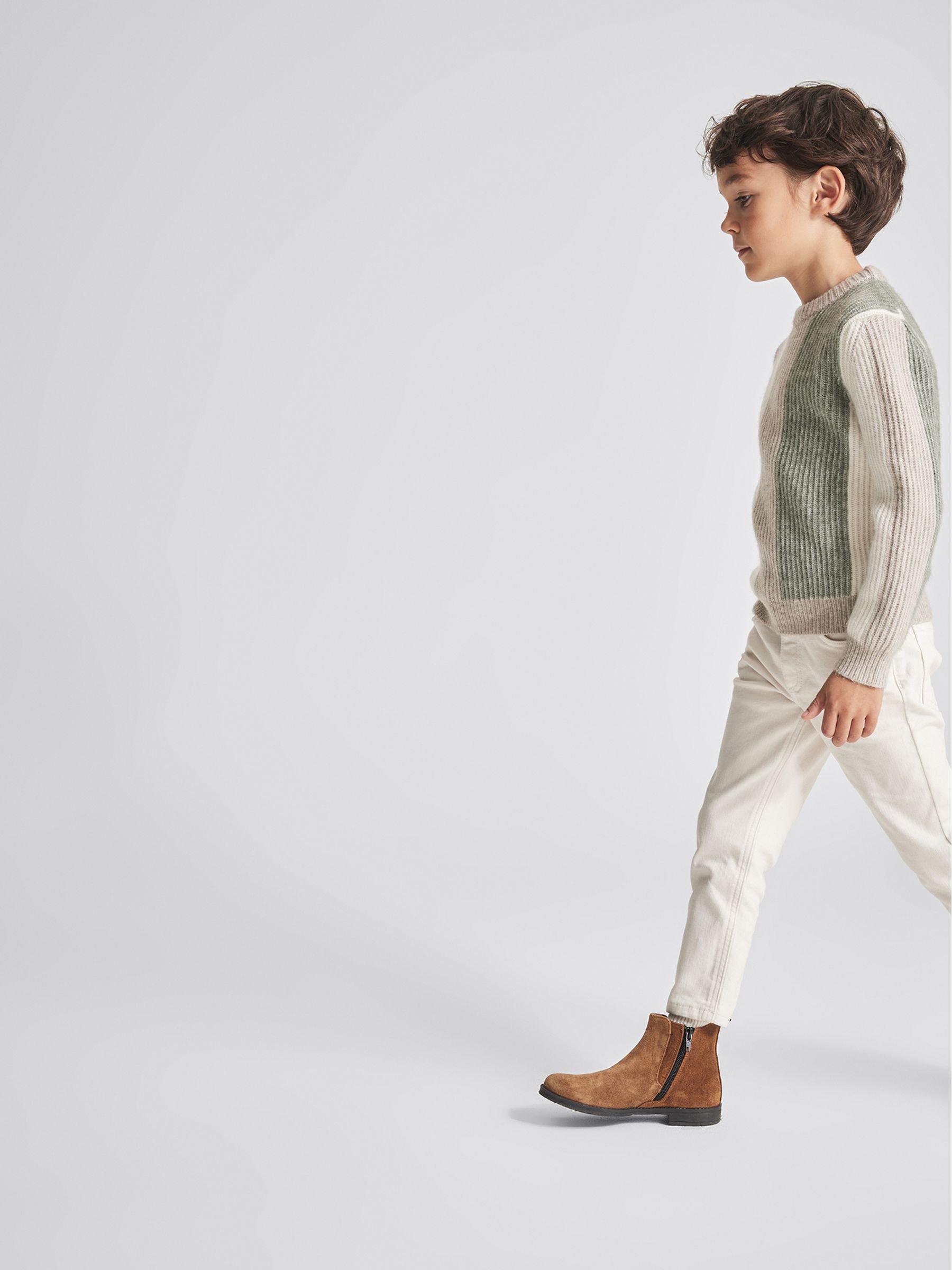 Colour Block Rib Knit Jumper in Sage - Image 4 of 6