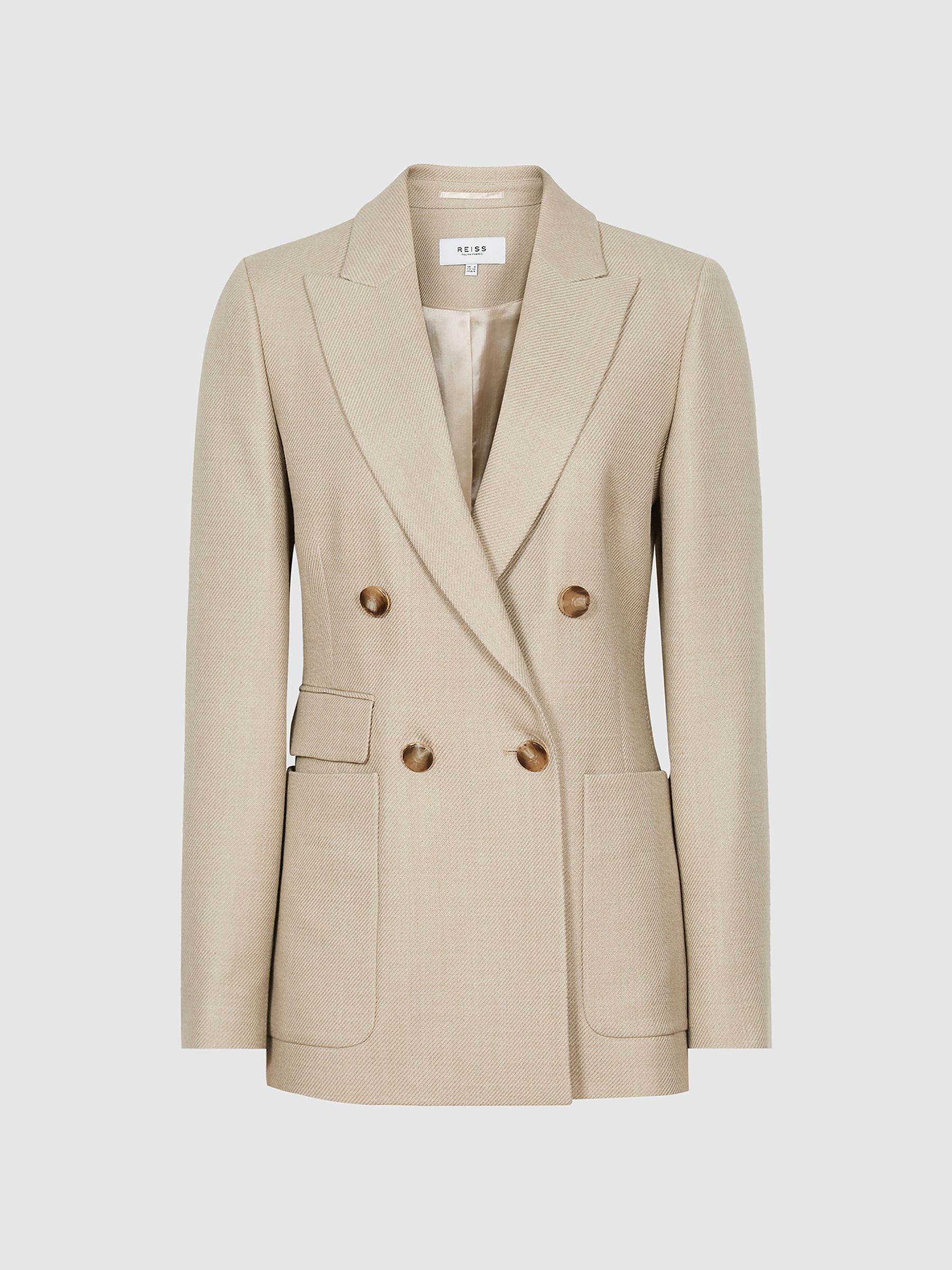Double Breasted Twill Blazer in Neutral - Image 2 of 7