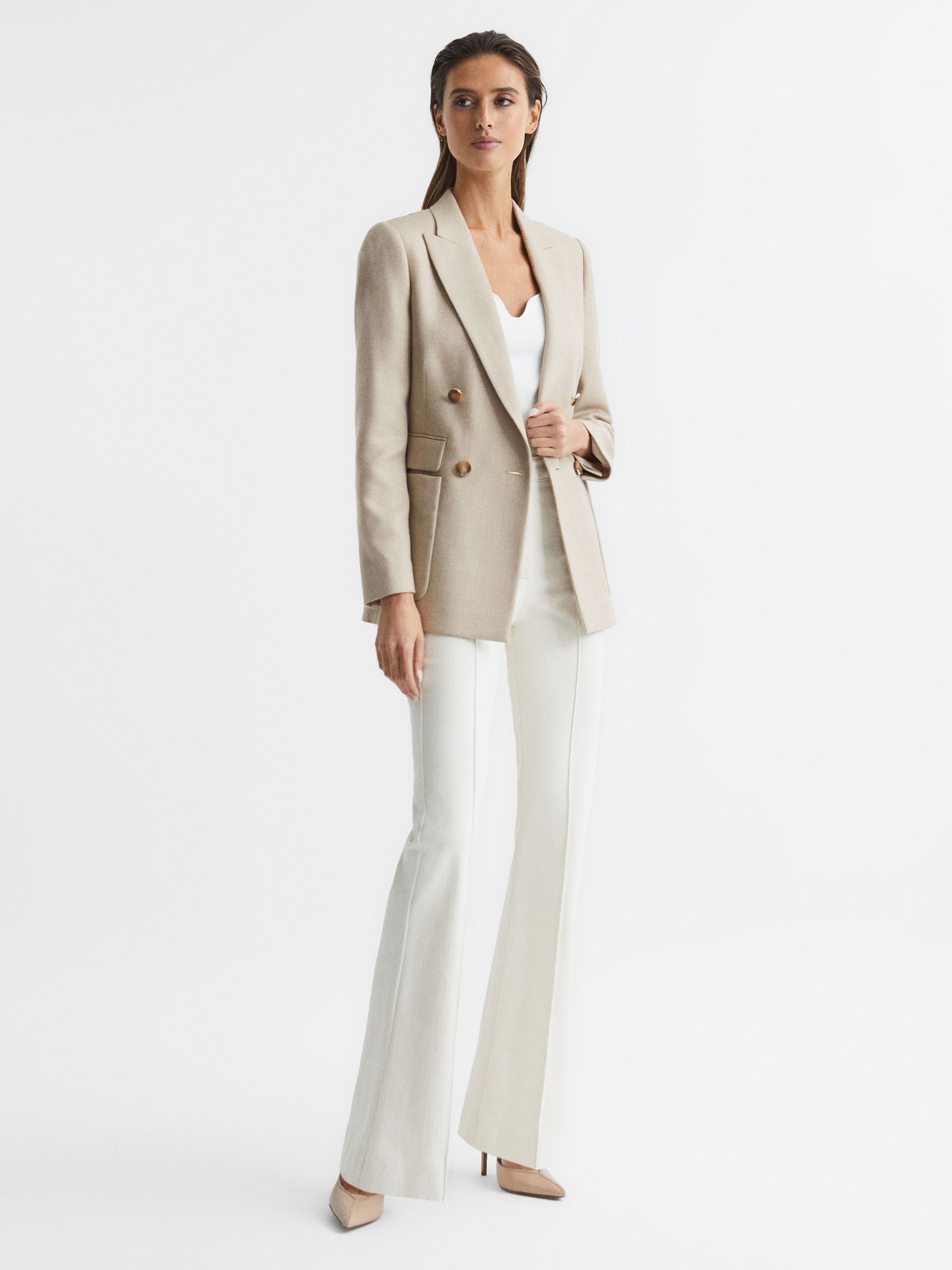 Double Breasted Twill Blazer in Neutral - Image 3 of 7