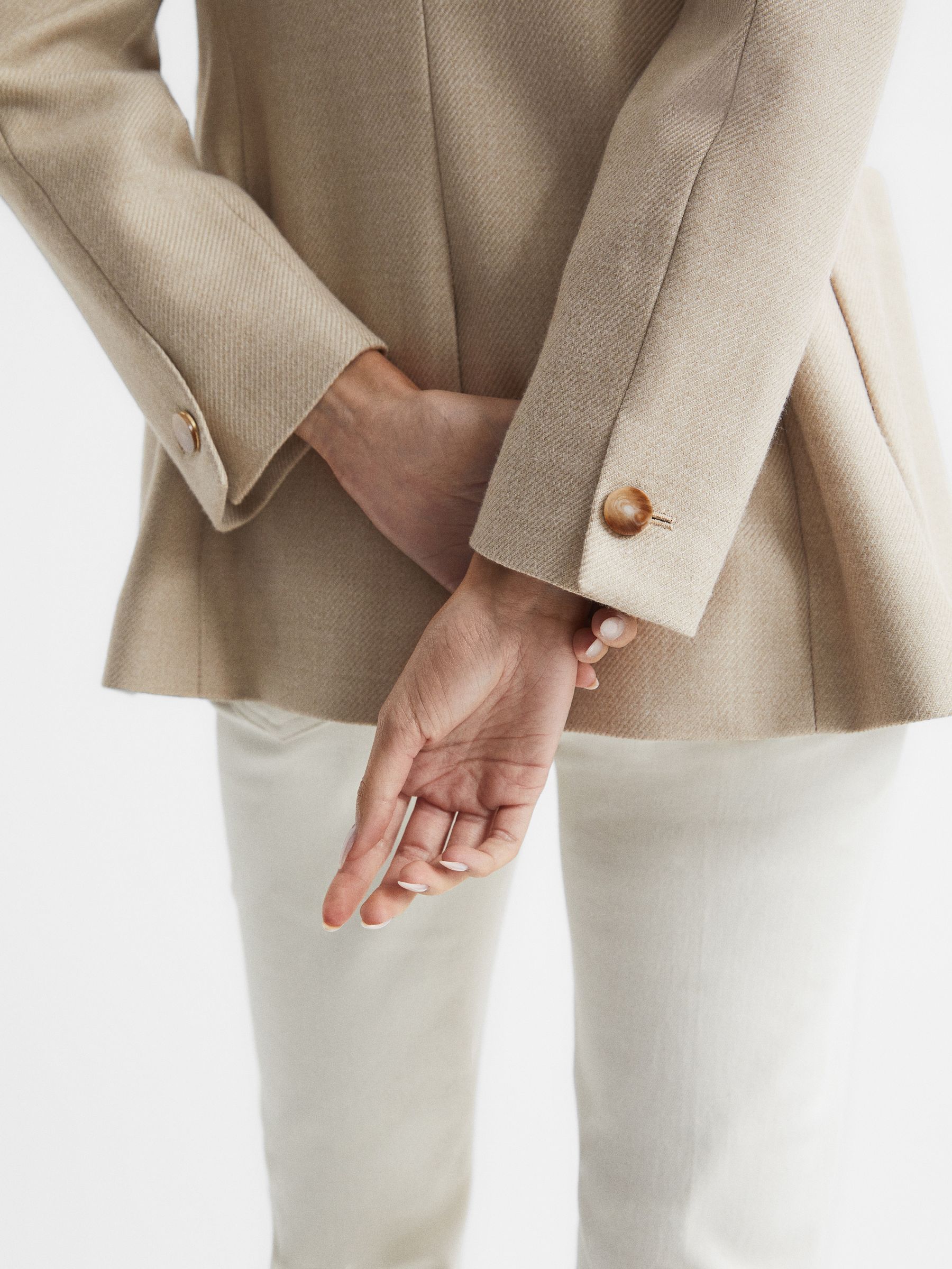 Double Breasted Twill Blazer in Neutral - Image 6 of 7