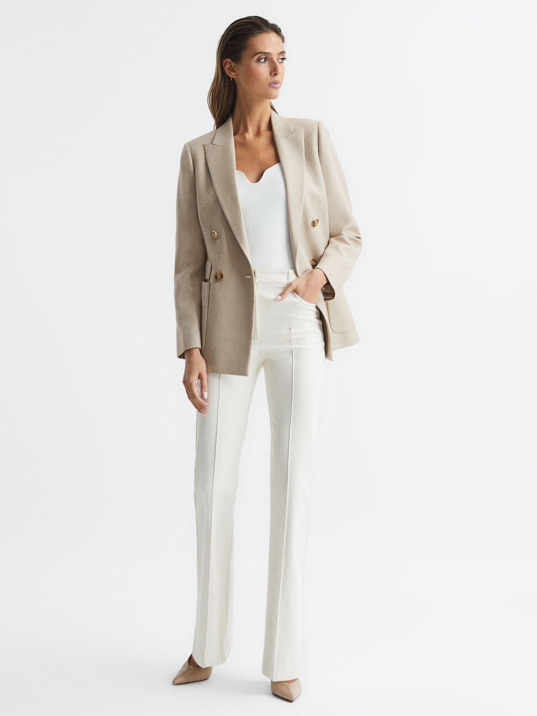 Double Breasted Twill Blazer in Neutral - Image 7 of 7