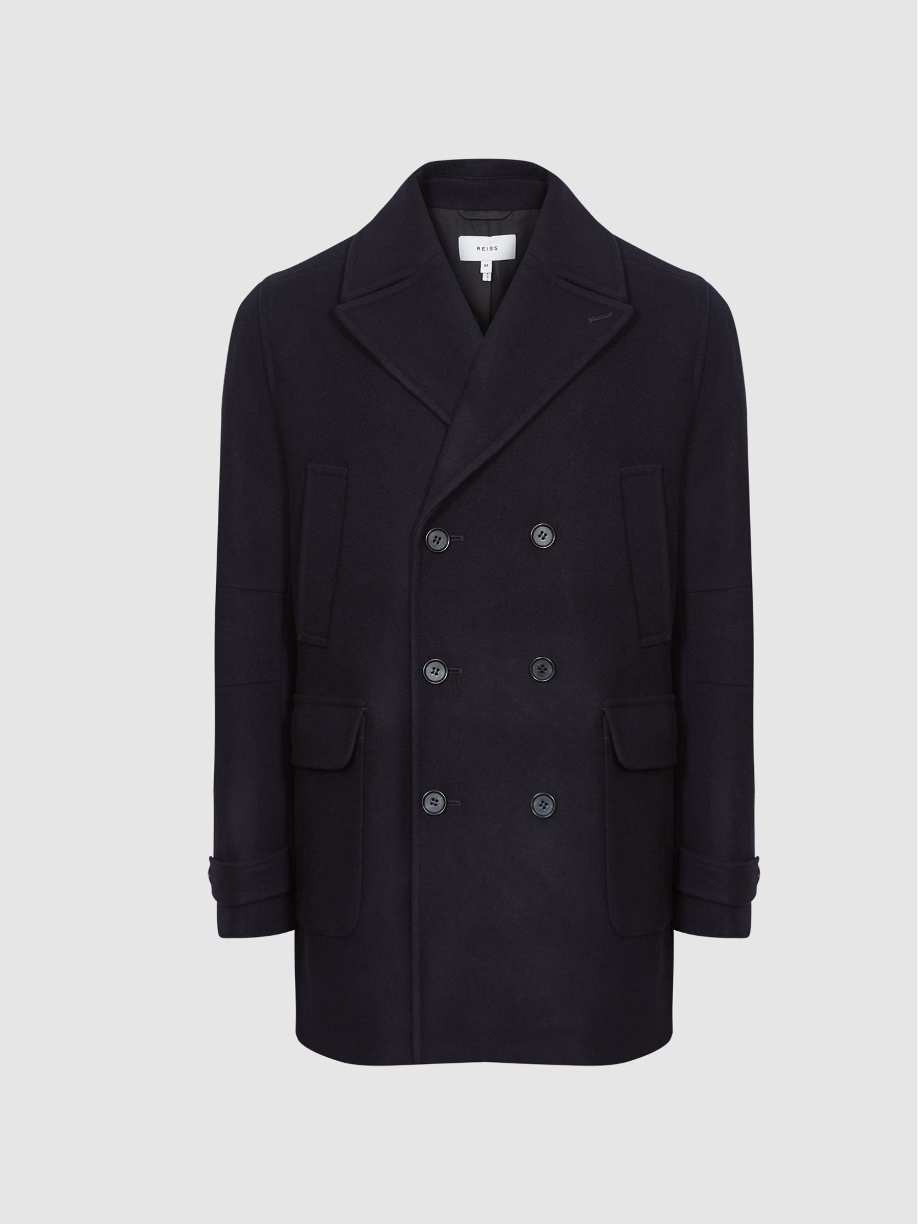 Double Breasted Wool Blend Peacoat in Navy - Image 2 of 6