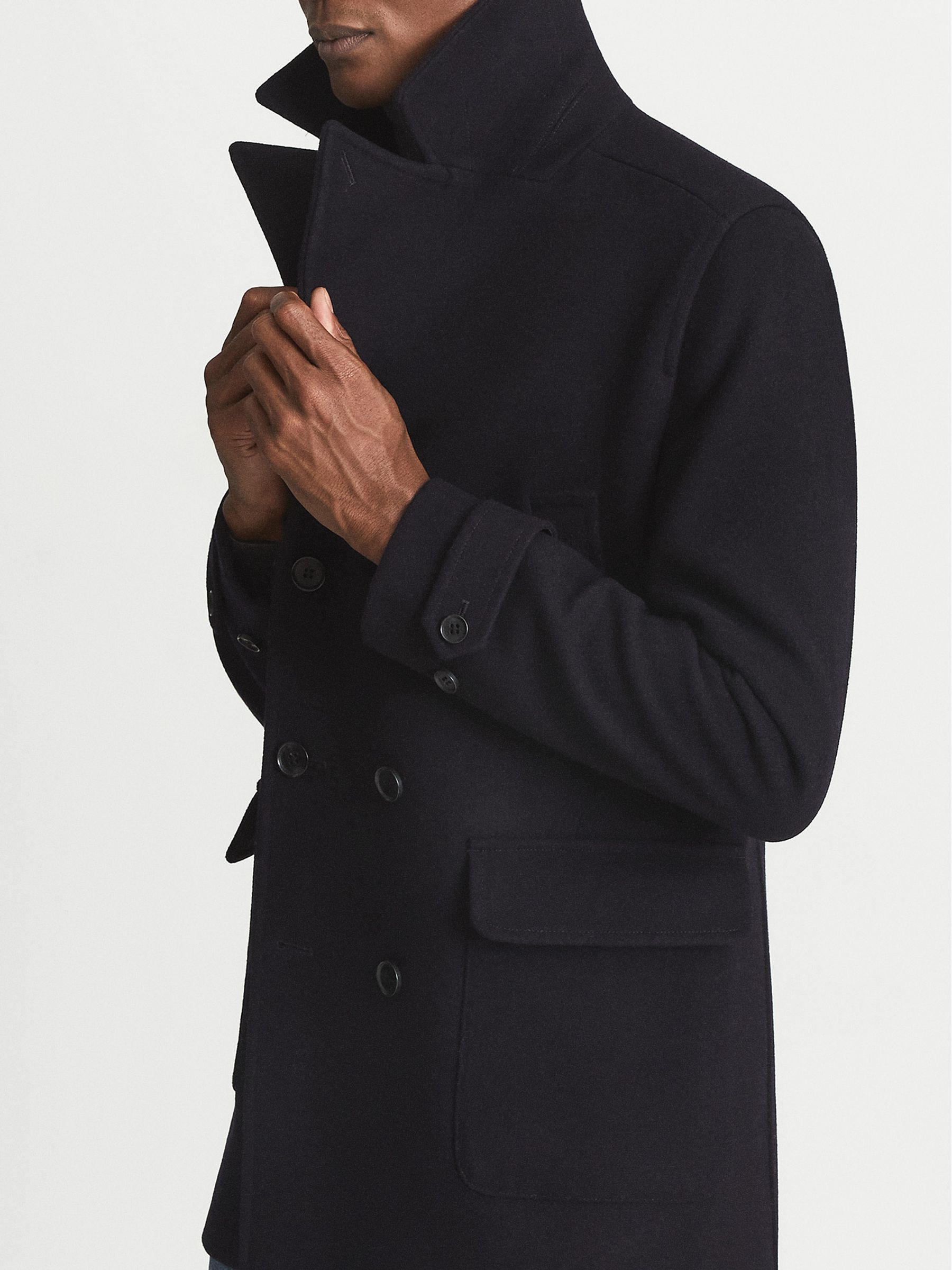 Double Breasted Wool Blend Peacoat in Navy - Image 4 of 6