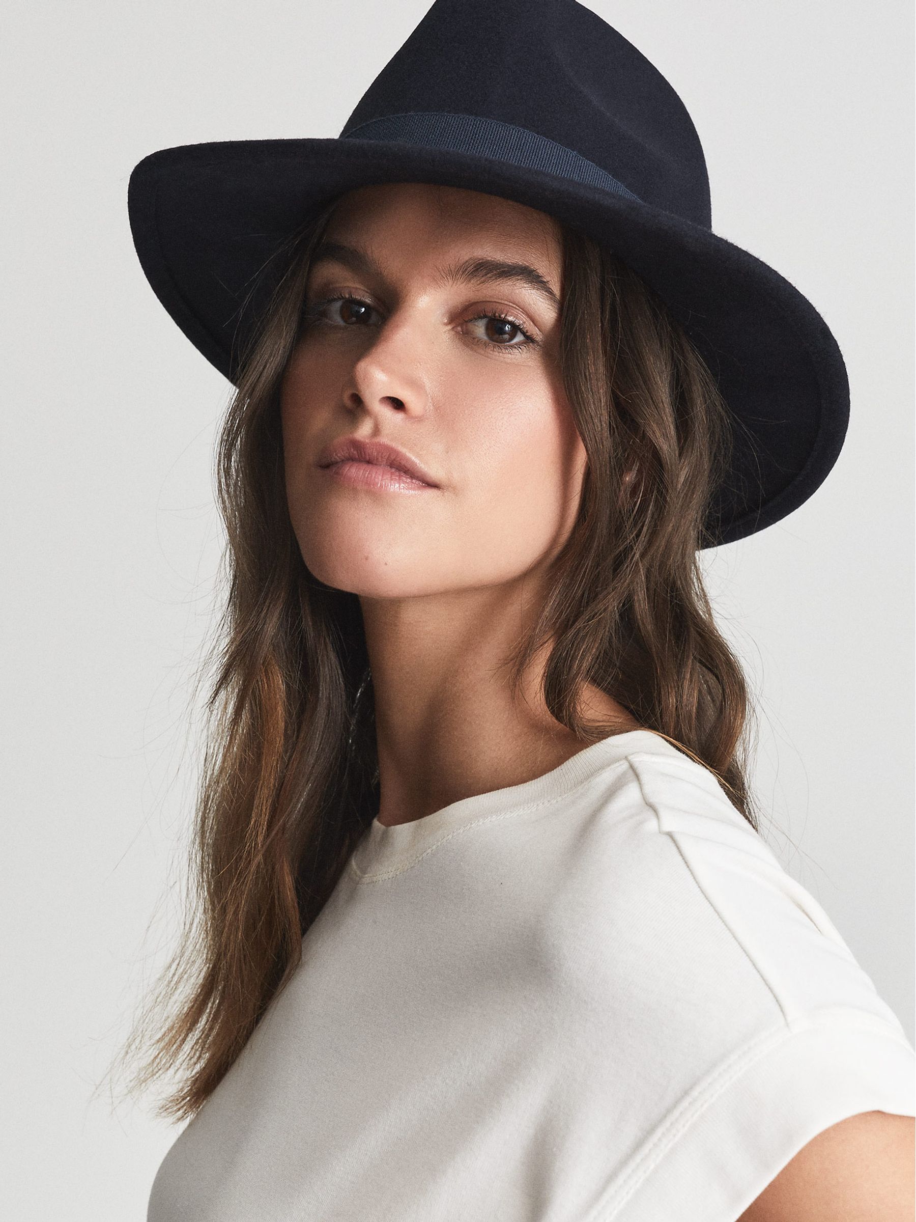 Wool Fedora Hat in Navy - Image 1 of 3 Wool Fedora Hat in Navy - Image 1 of 3