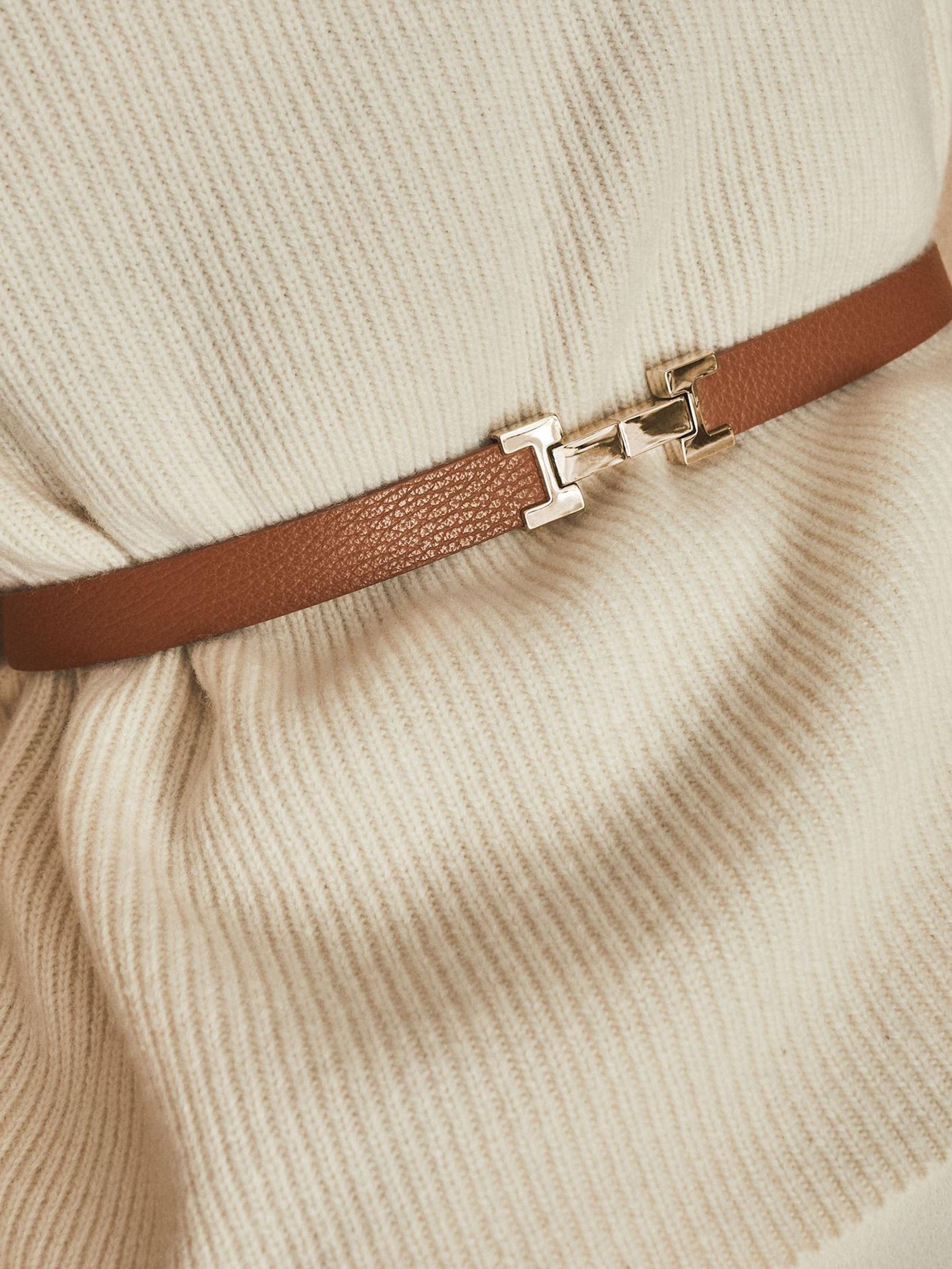 Leather Square Hinge Belt in Tan - Image 1 of 3 Leather Square Hinge Belt in Tan - Image 1 of 3