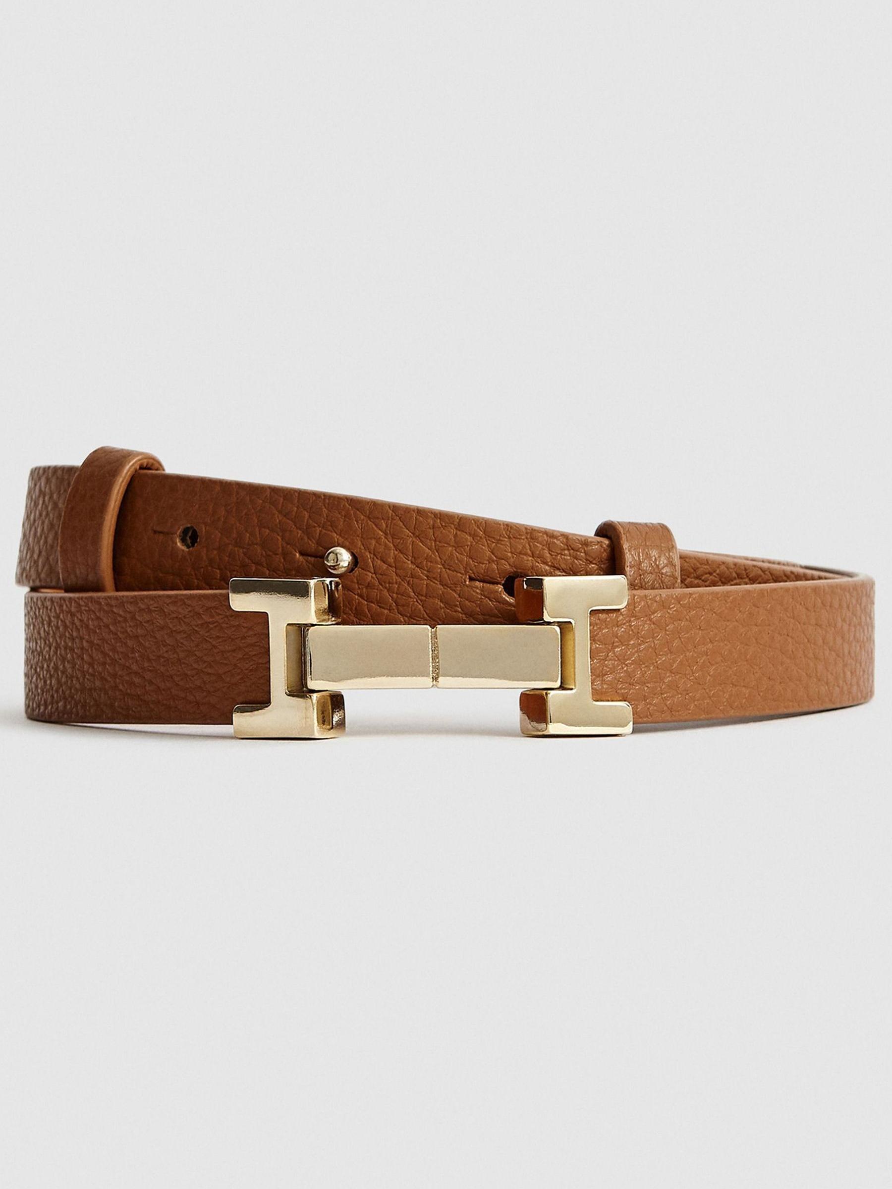 Leather Square Hinge Belt in Tan - Image 2 of 3 Leather Square Hinge Belt in Tan - Image 2 of 3