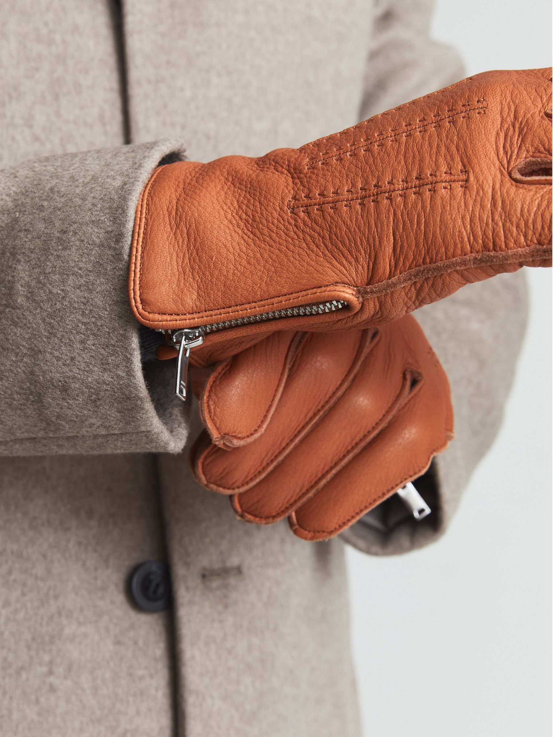 Leather Gloves in Tan - Image 3 of 3