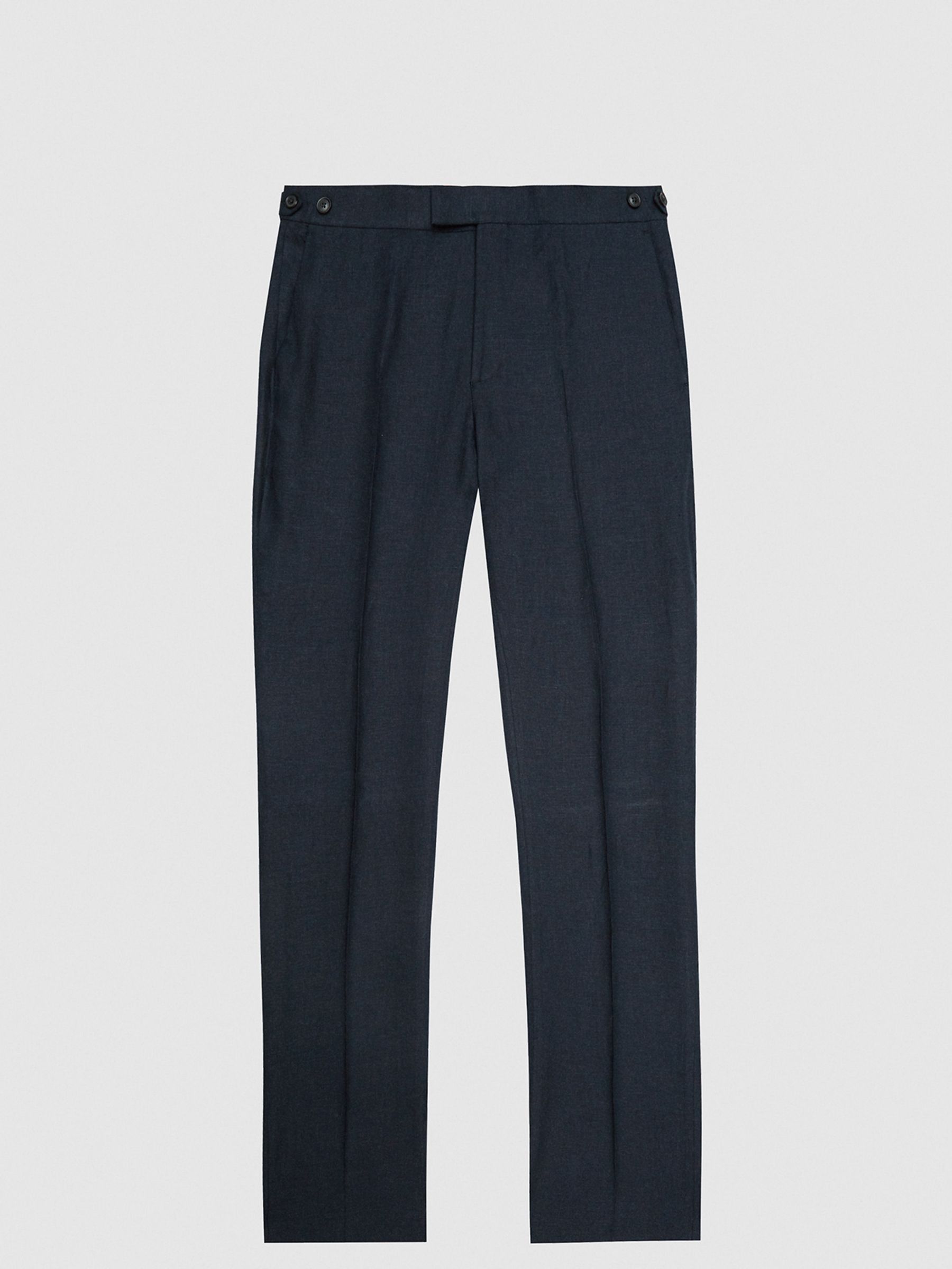 Slim Fit Linen Trousers in Navy - Image 2 of 4