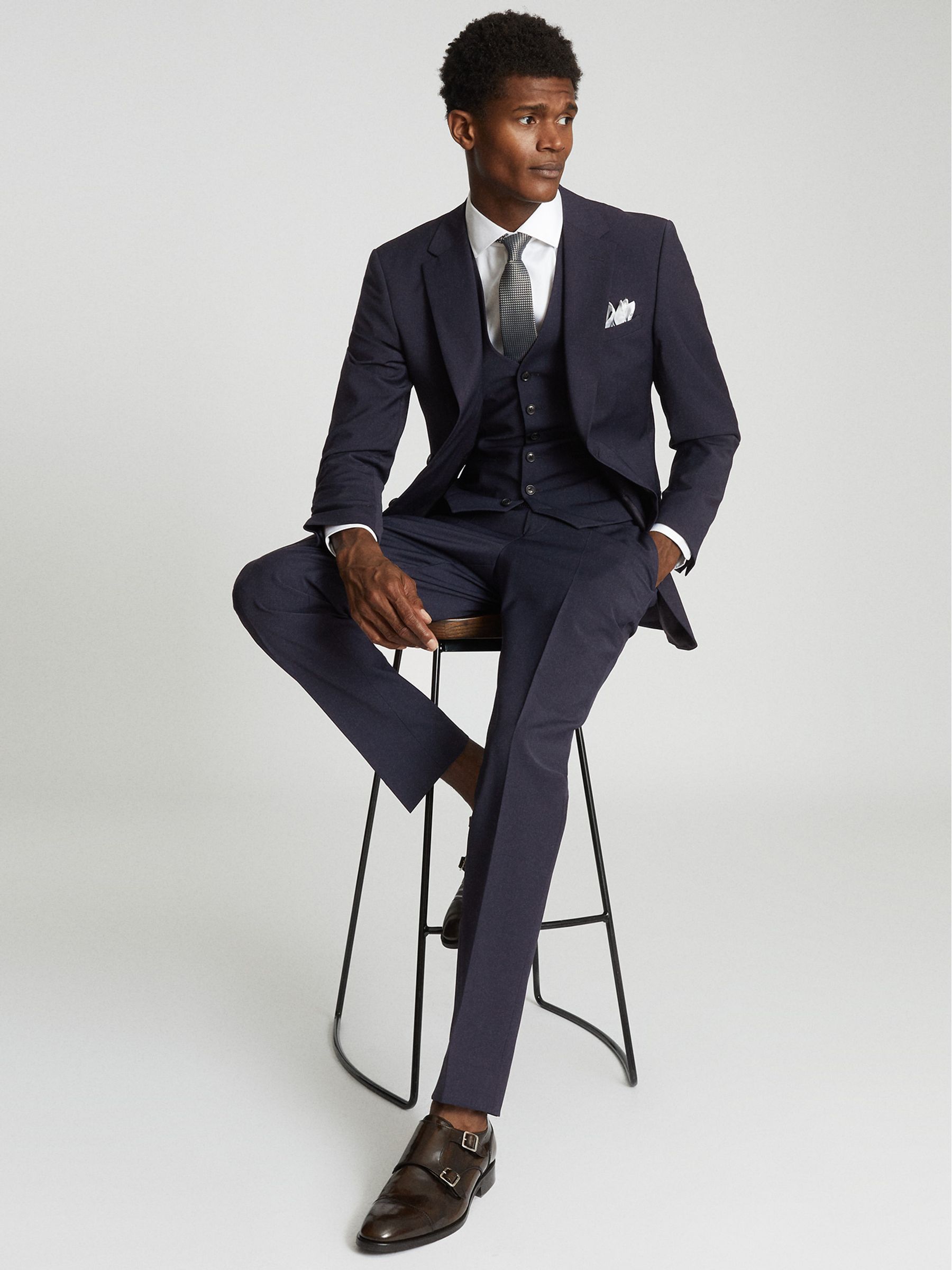Modern Fit Travel Trousers in Navy - Image 1 of 5 Modern Fit Travel Trousers in Navy - Image 1 of 5