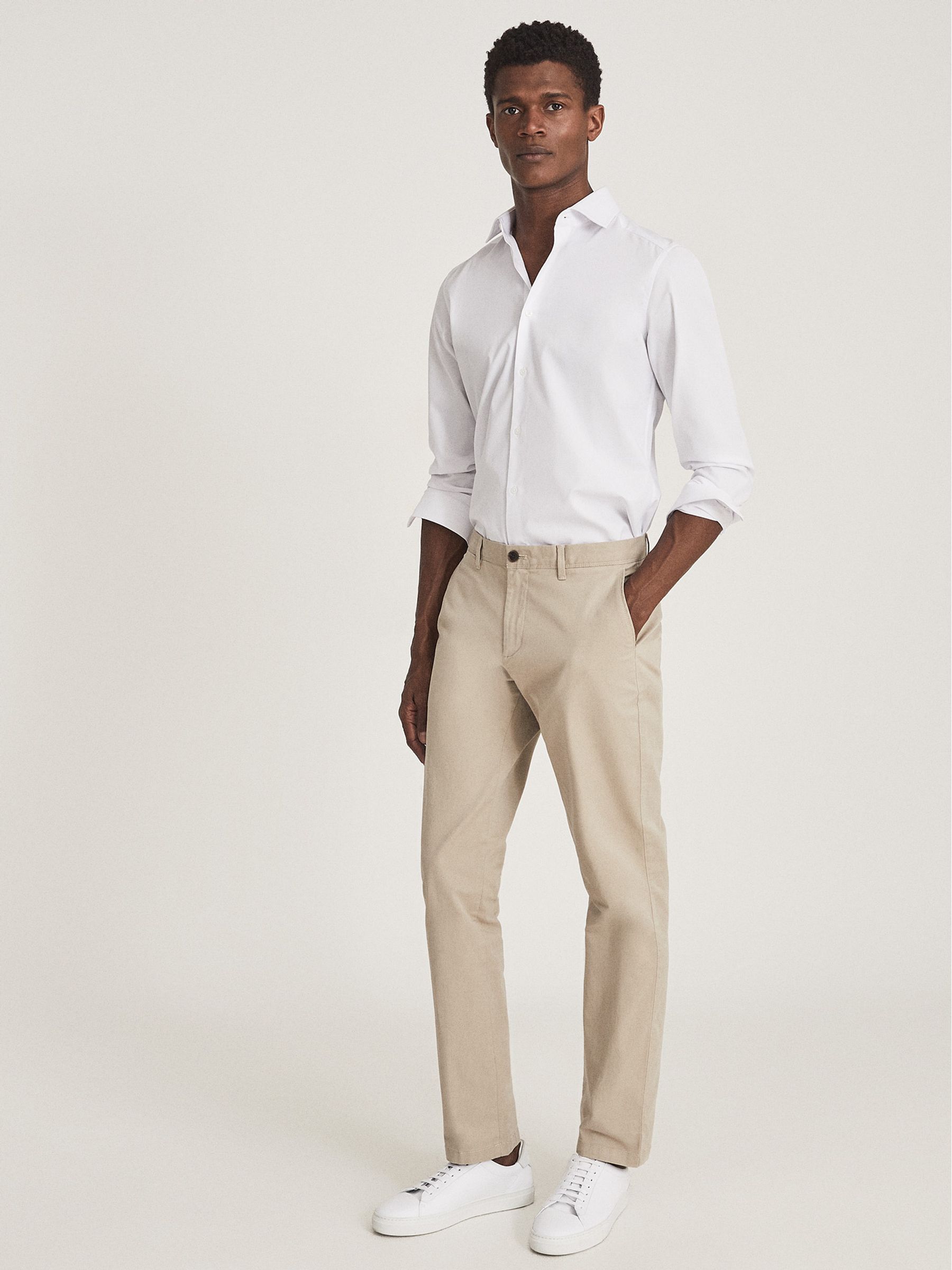Washed Slim Fit Chinos in Stone - Image 1 of 5
