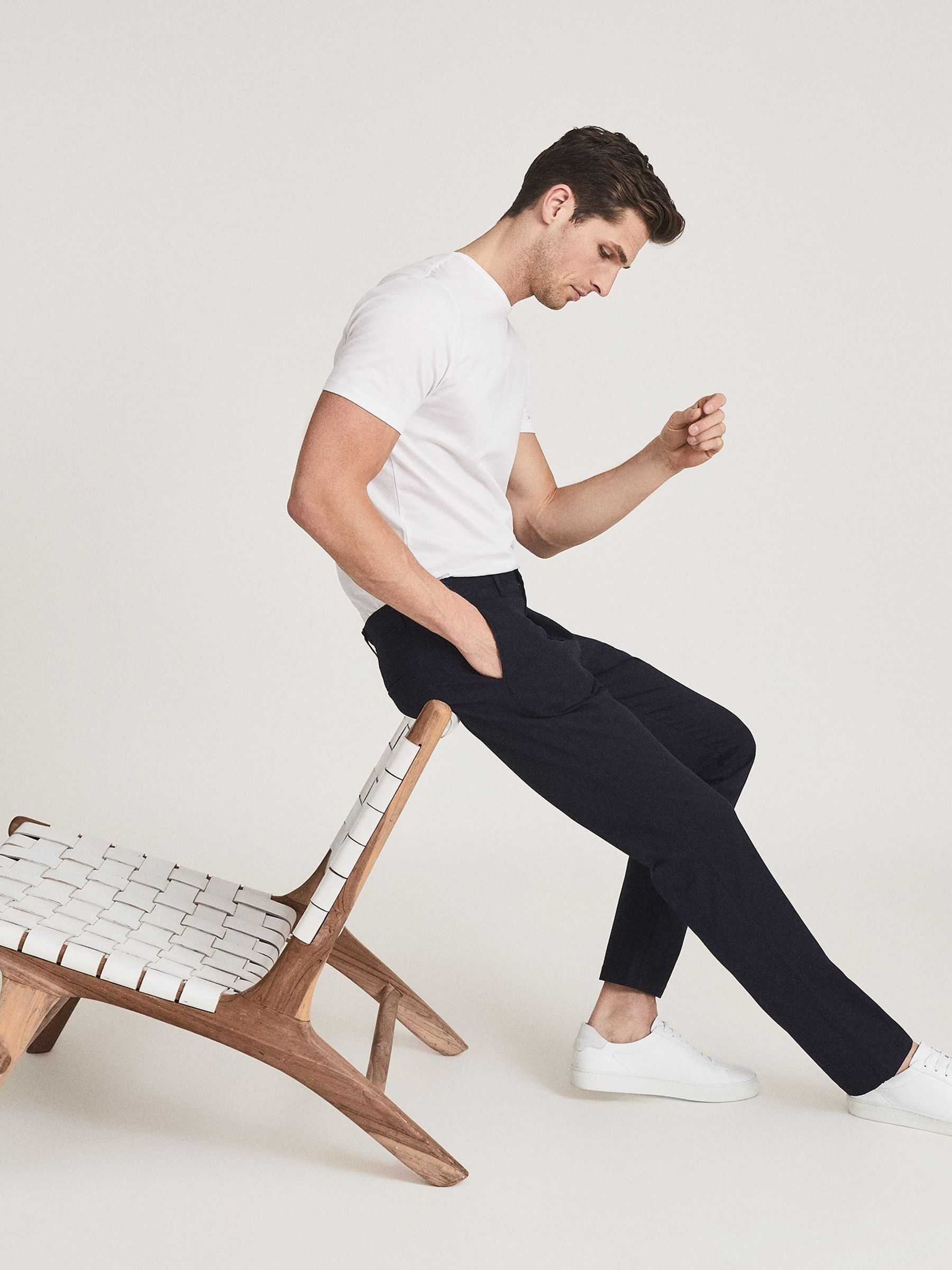 Washed Slim Fit Chinos in Navy - Image 1 of 5