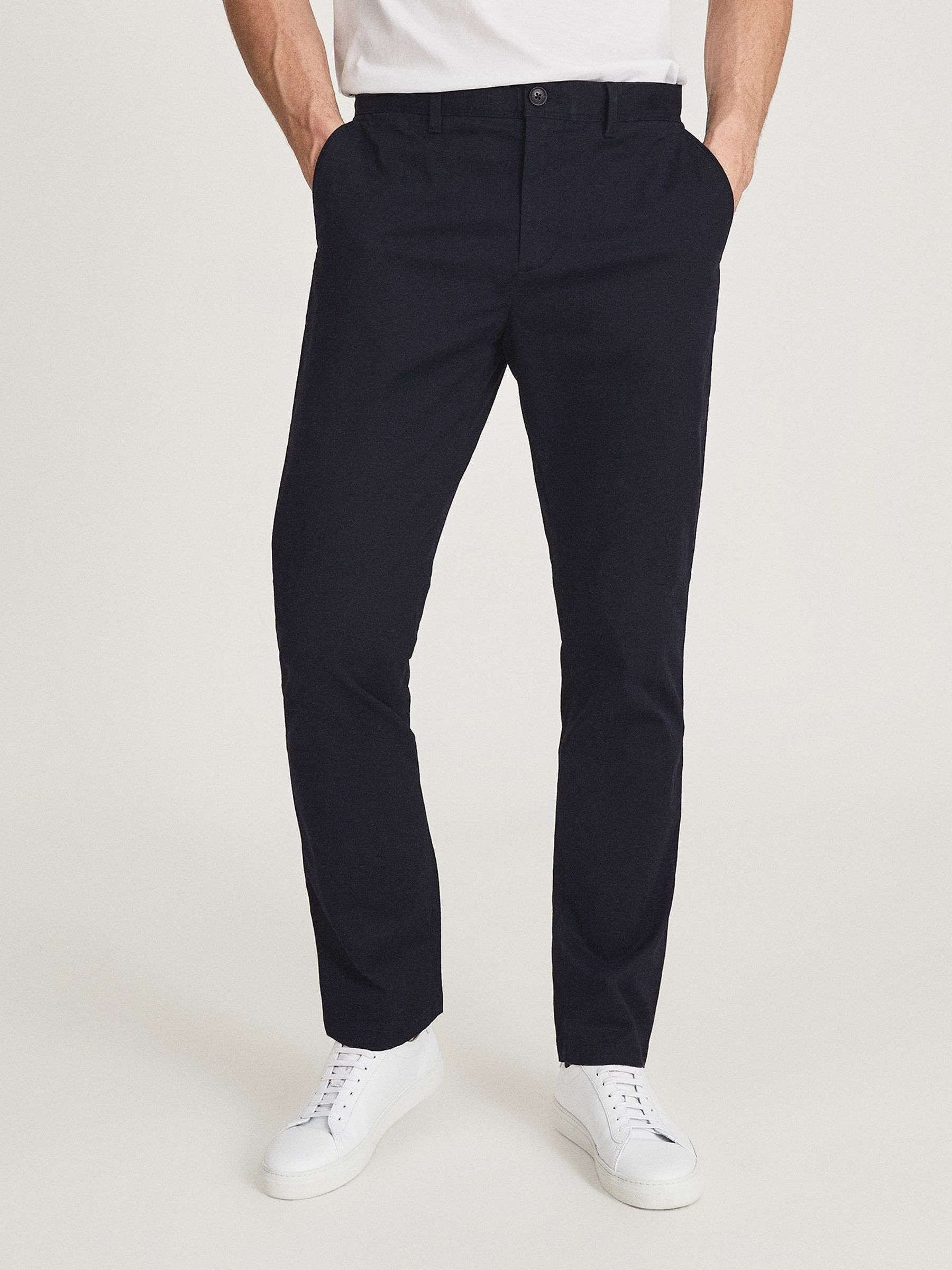 Washed Slim Fit Chinos in Navy - Image 3 of 5