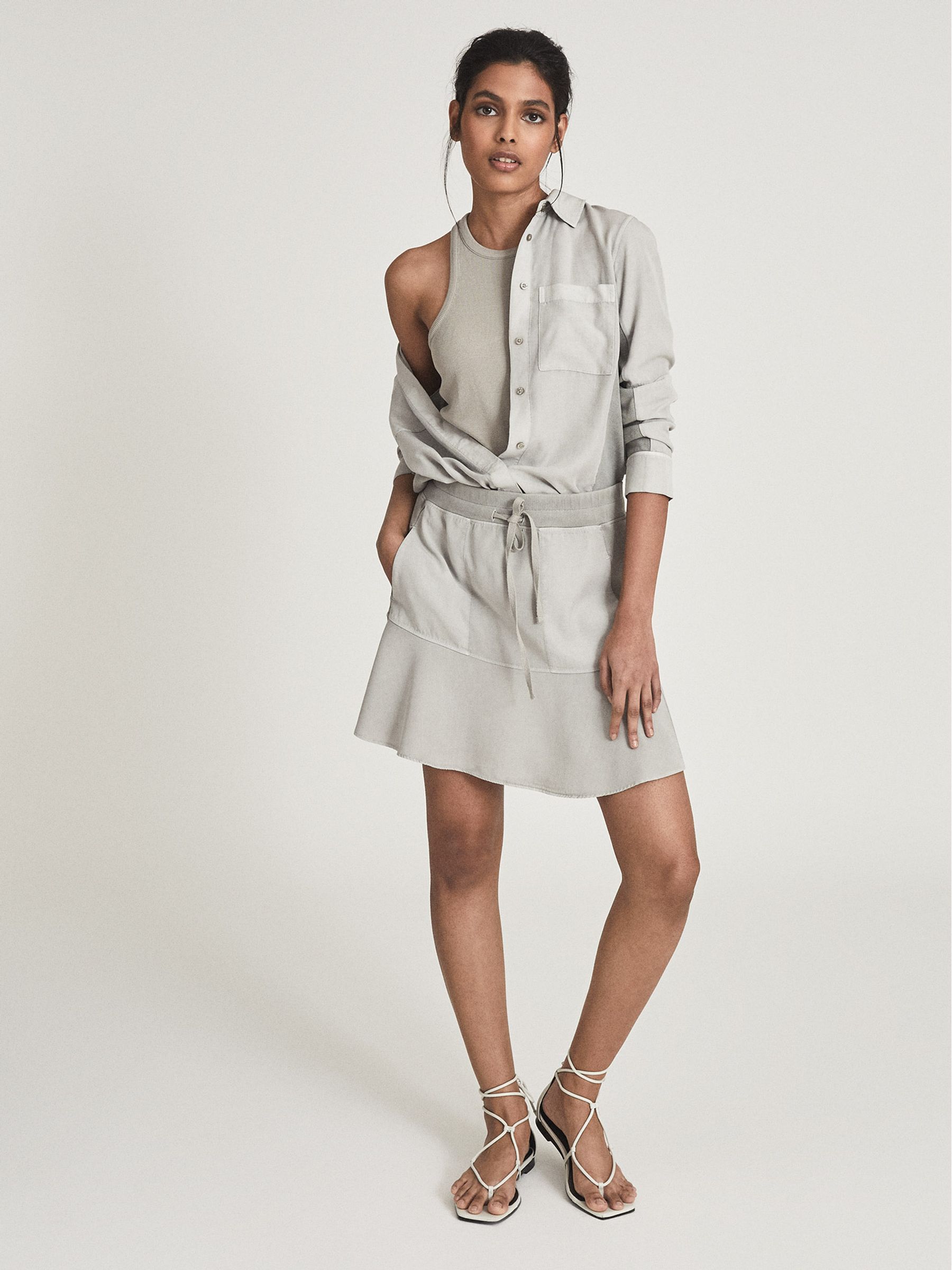 Fabric Mix Mini Skirt in Pale Green - Image 1 of 6