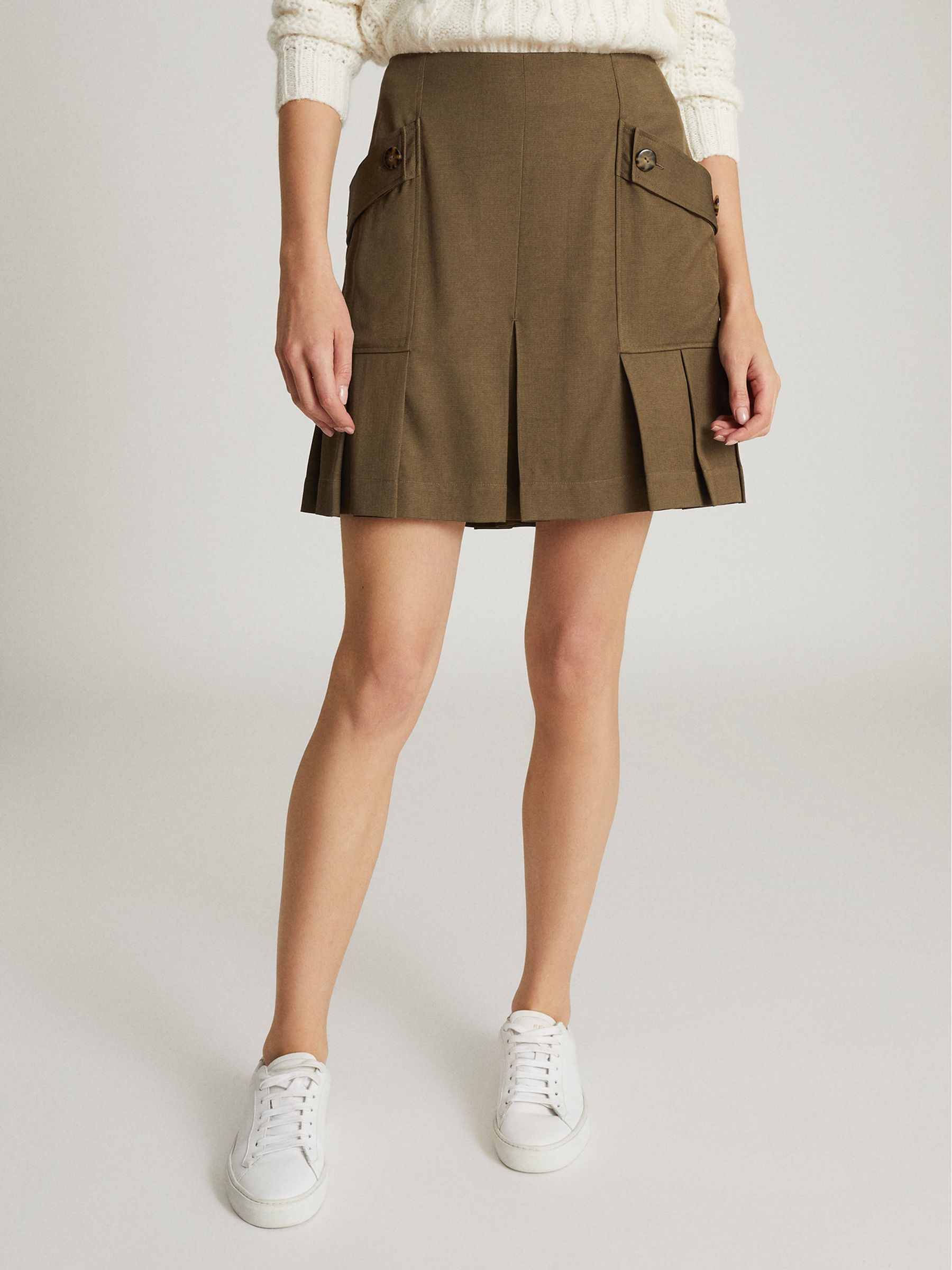 Pleated Mini Skirt in Khaki - Image 3 of 5