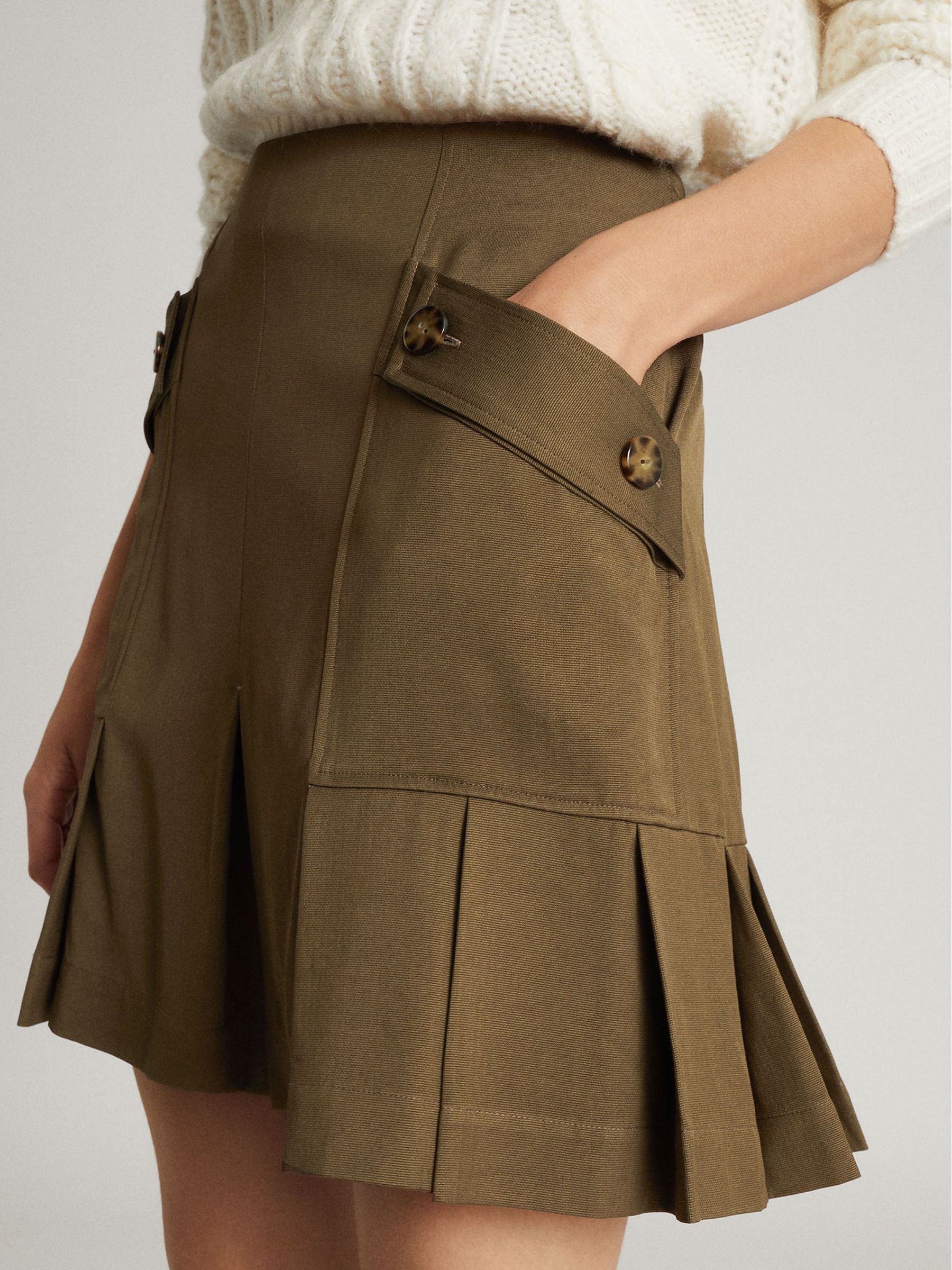 Pleated Mini Skirt in Khaki - Image 4 of 5
