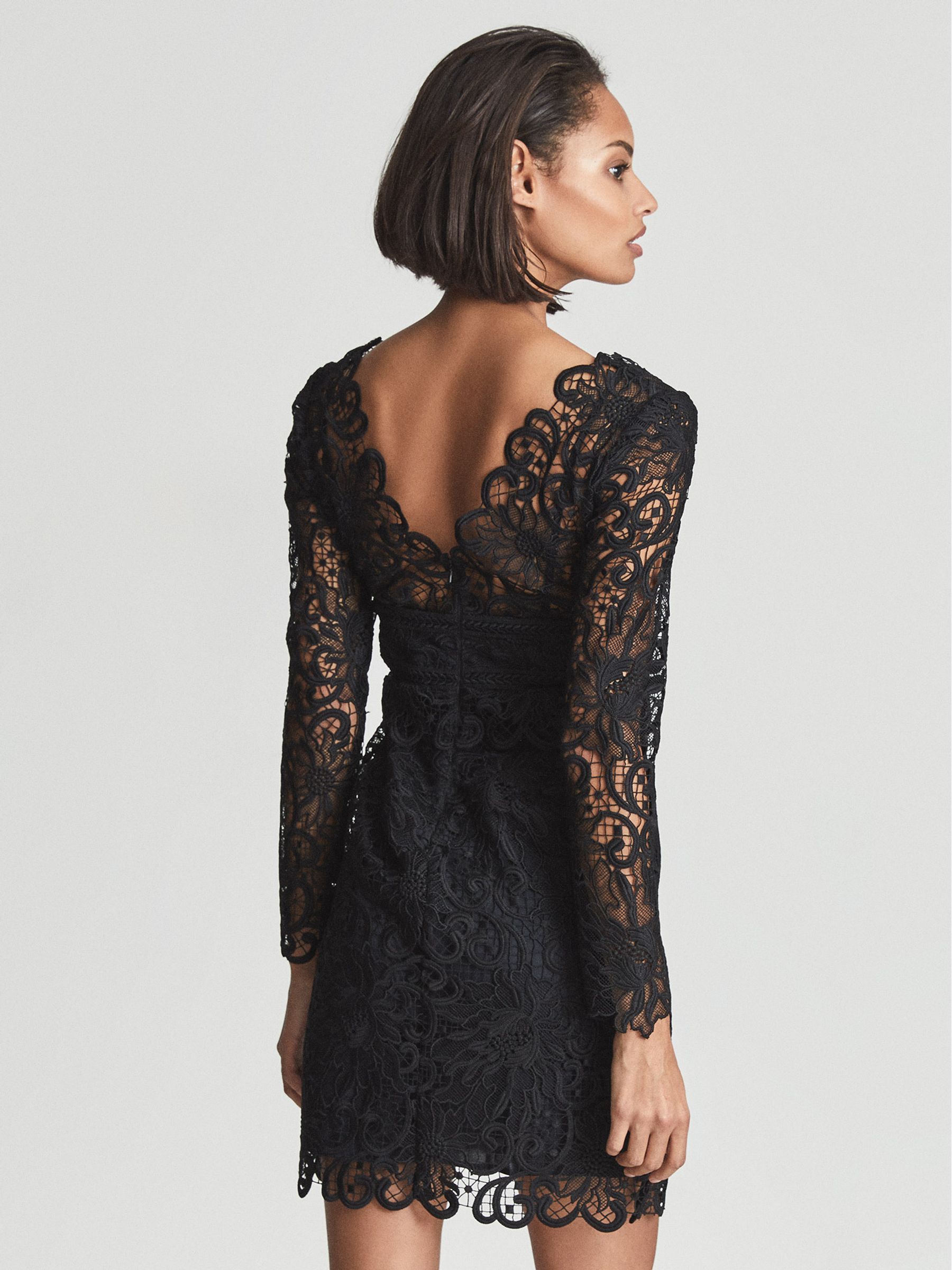 Reiss Lace Bodycon Dress in Black - REISS