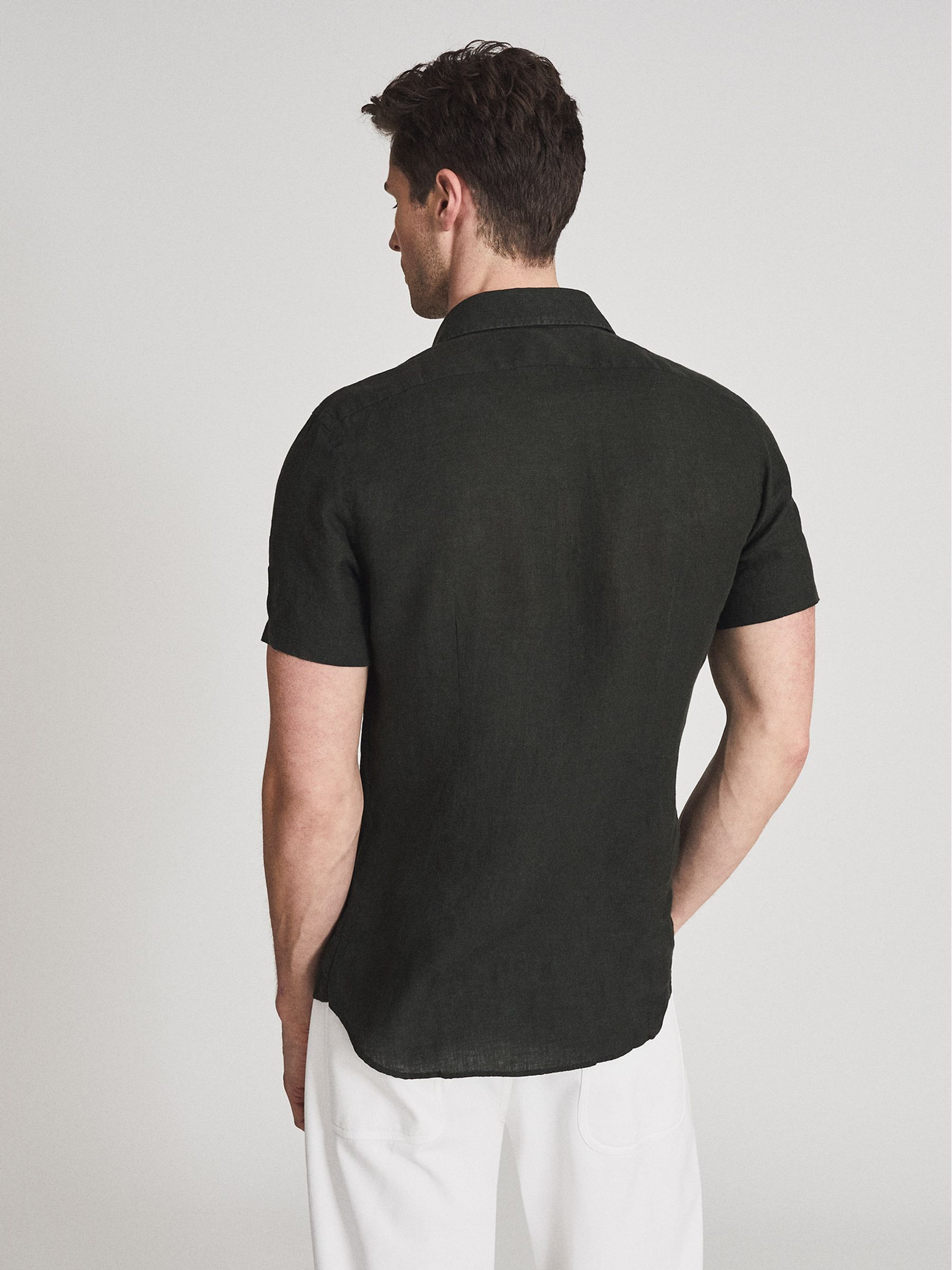 Linen Slim Fit Shirt in Khaki - Image 5 of 6