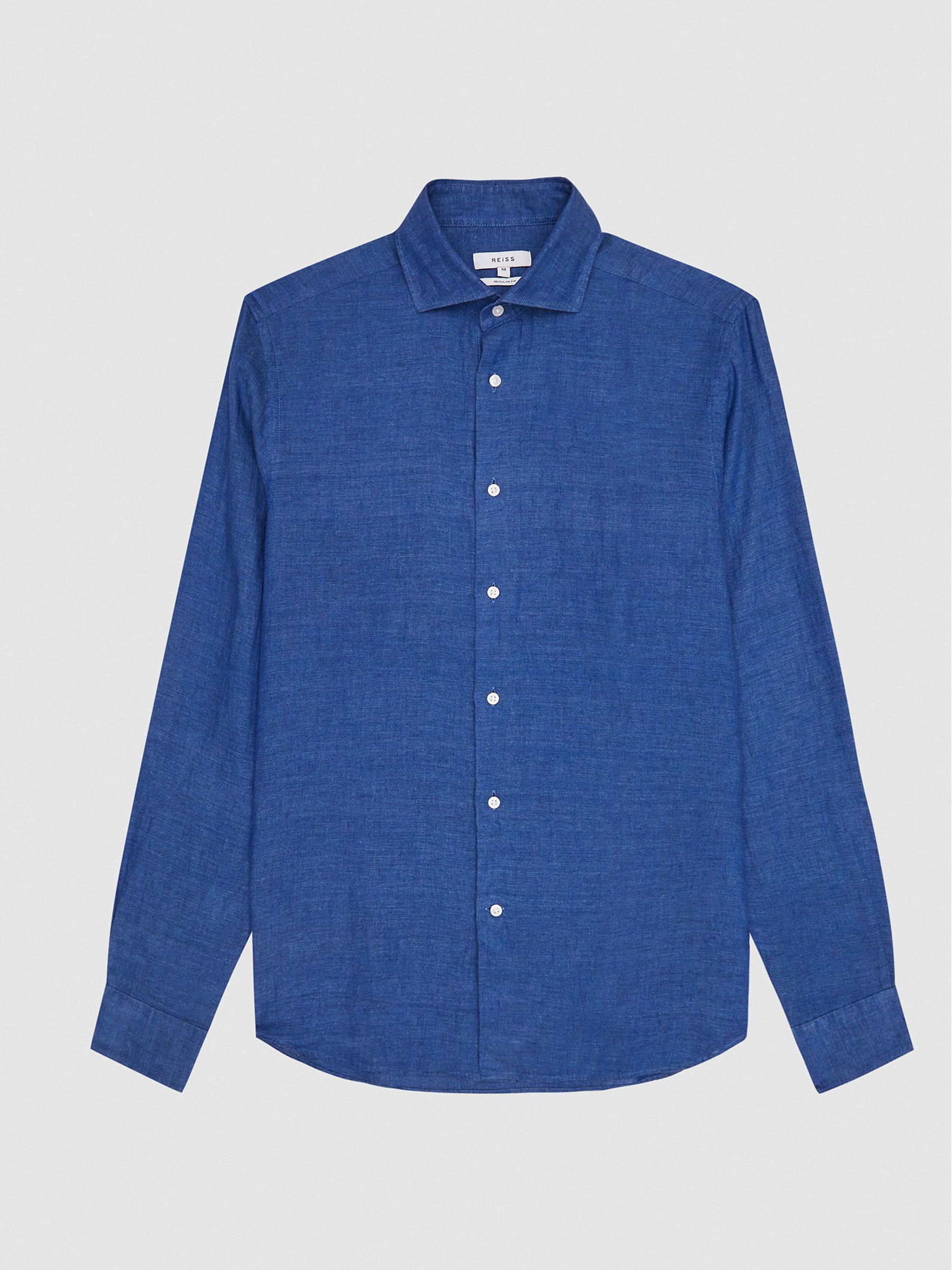 Linen Regular Fit Shirt in Bright Blue - Image 2 of 5