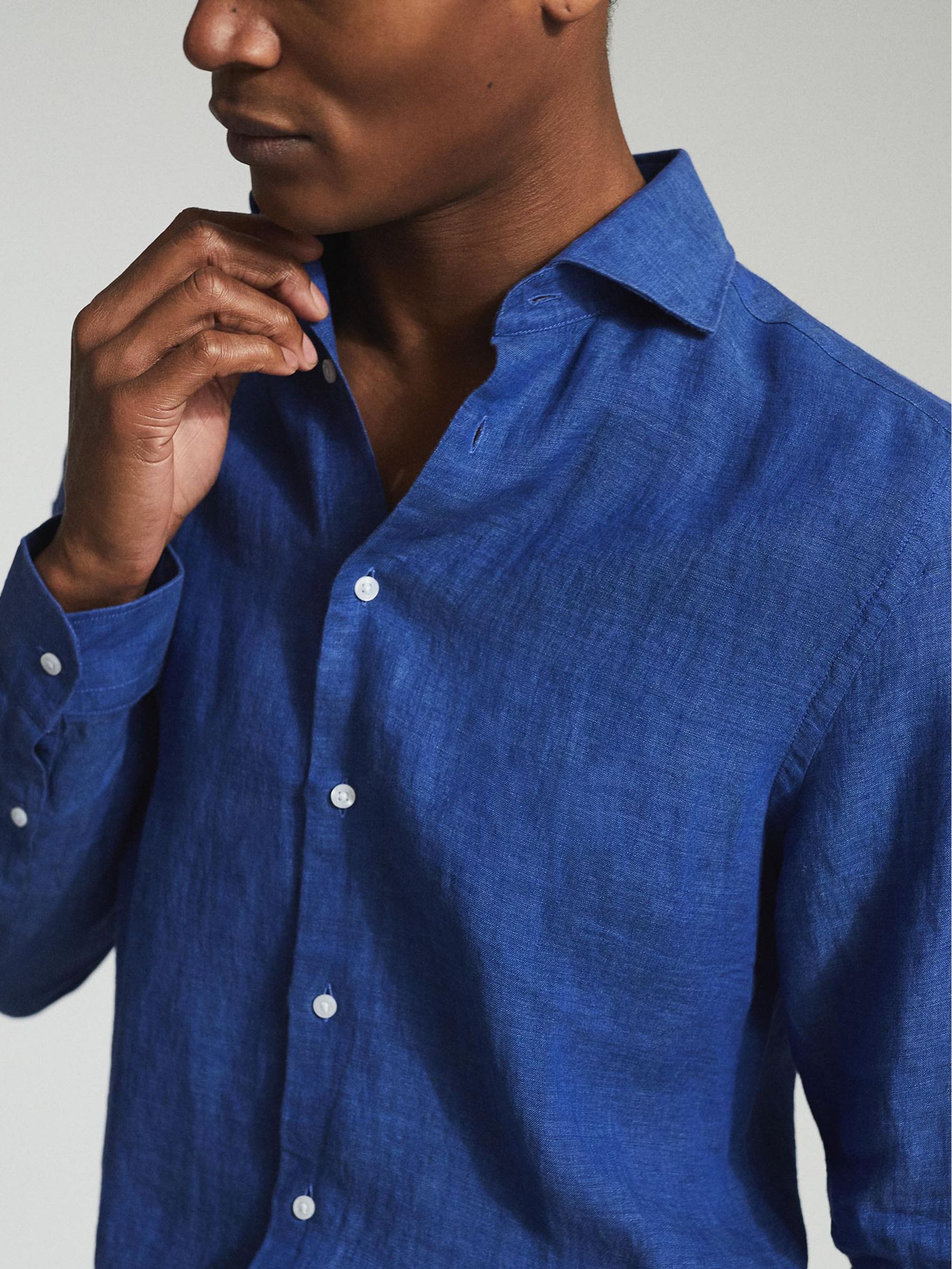 Linen Regular Fit Shirt in Bright Blue - Image 3 of 5