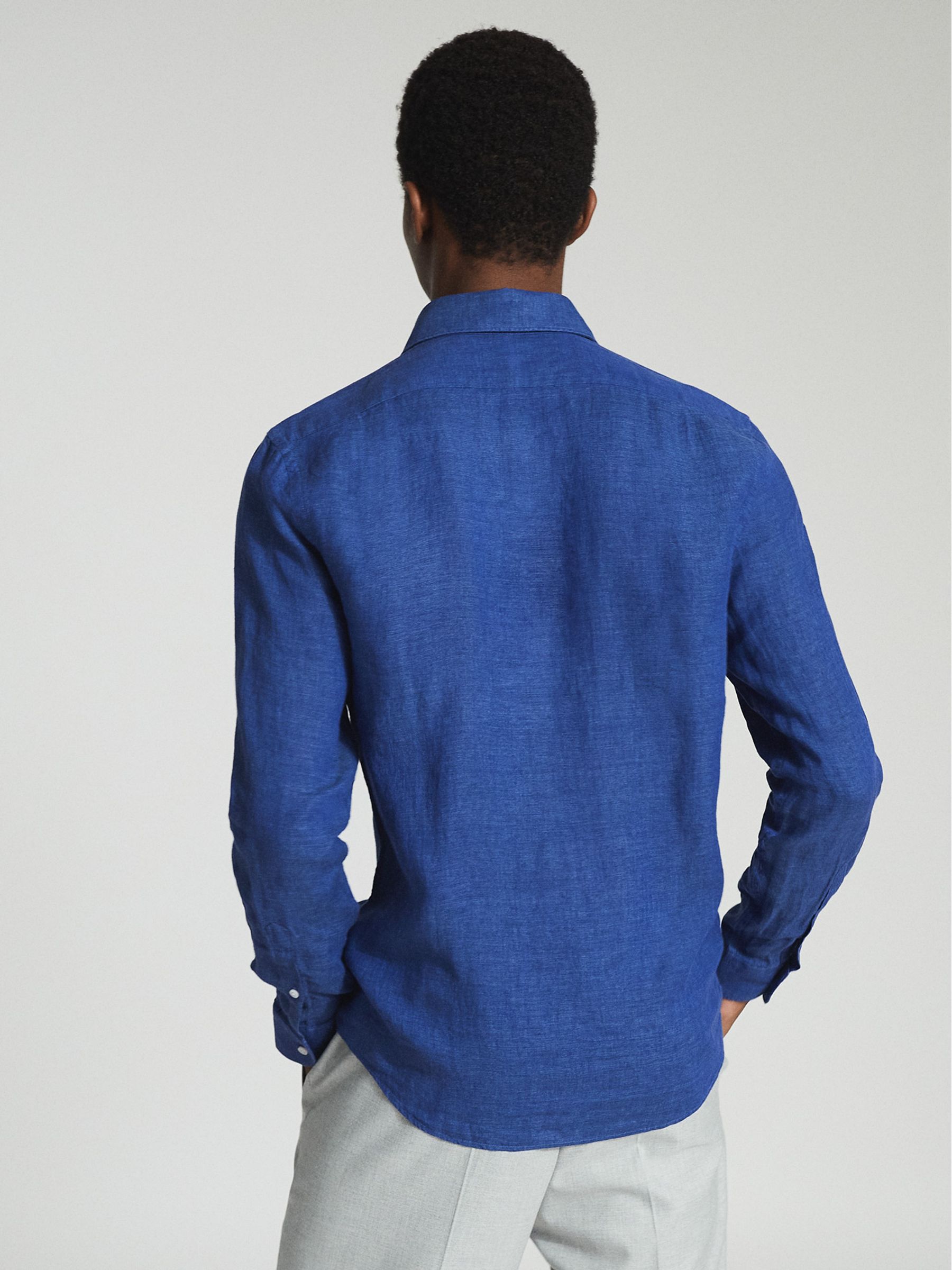 Linen Regular Fit Shirt in Bright Blue - Image 4 of 5