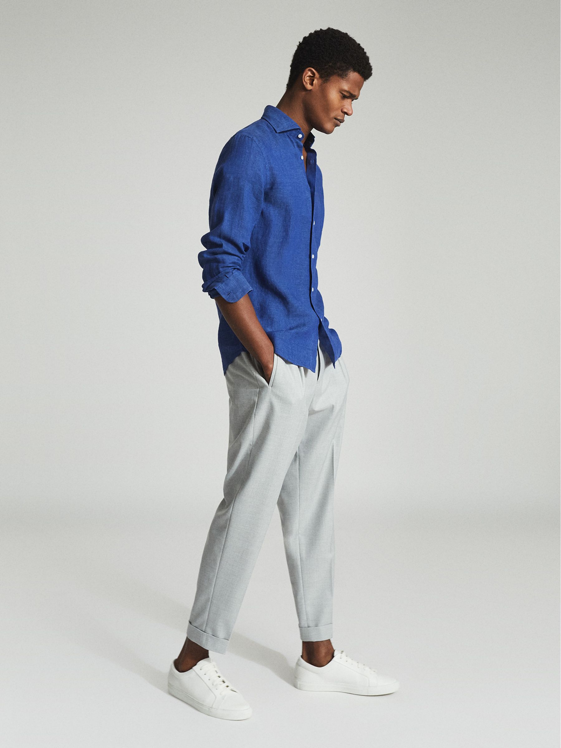 Linen Regular Fit Shirt in Bright Blue - Image 5 of 5