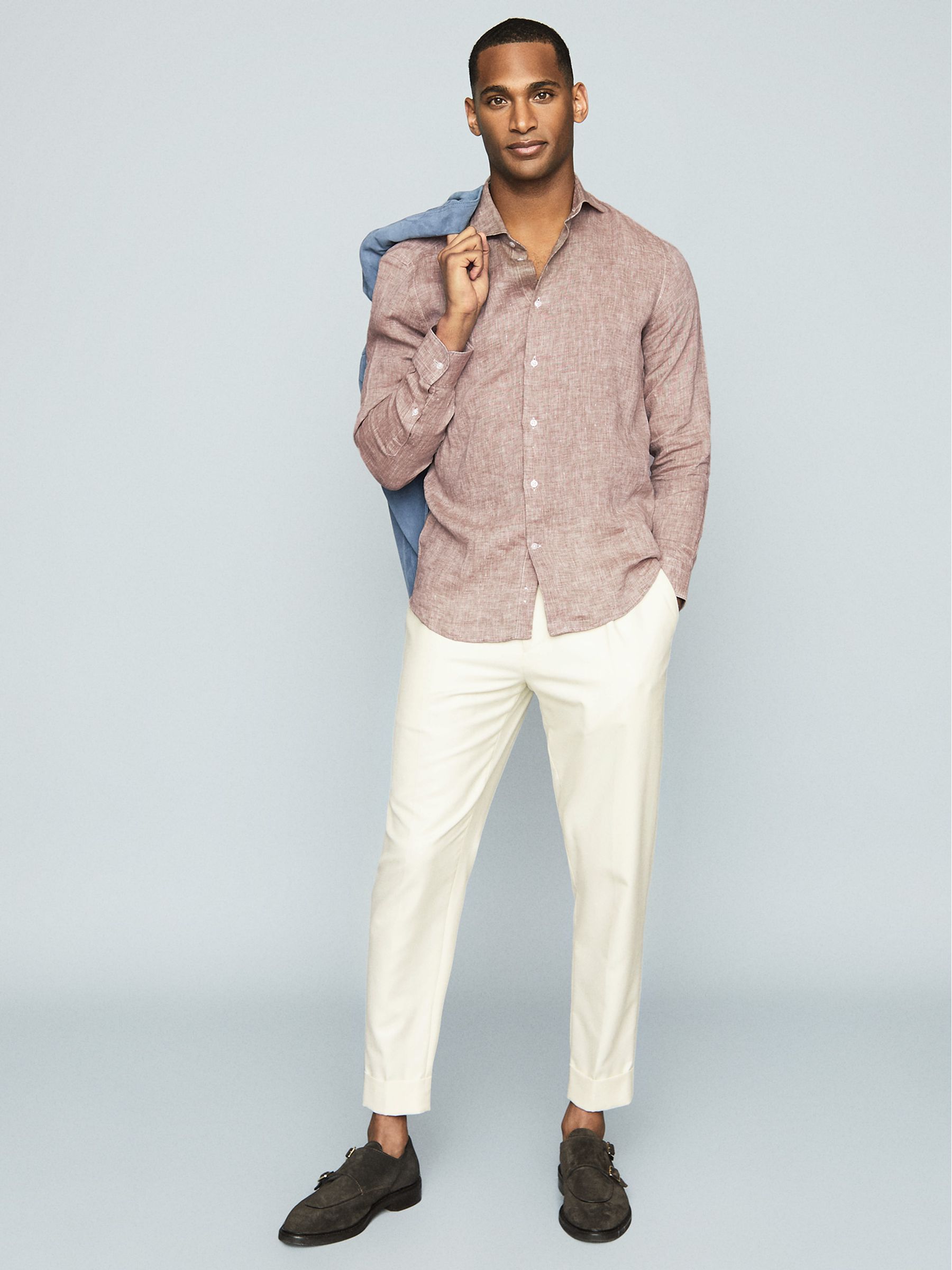 Linen Regular Fit Shirt in Mid Brown - Image 1 of 5