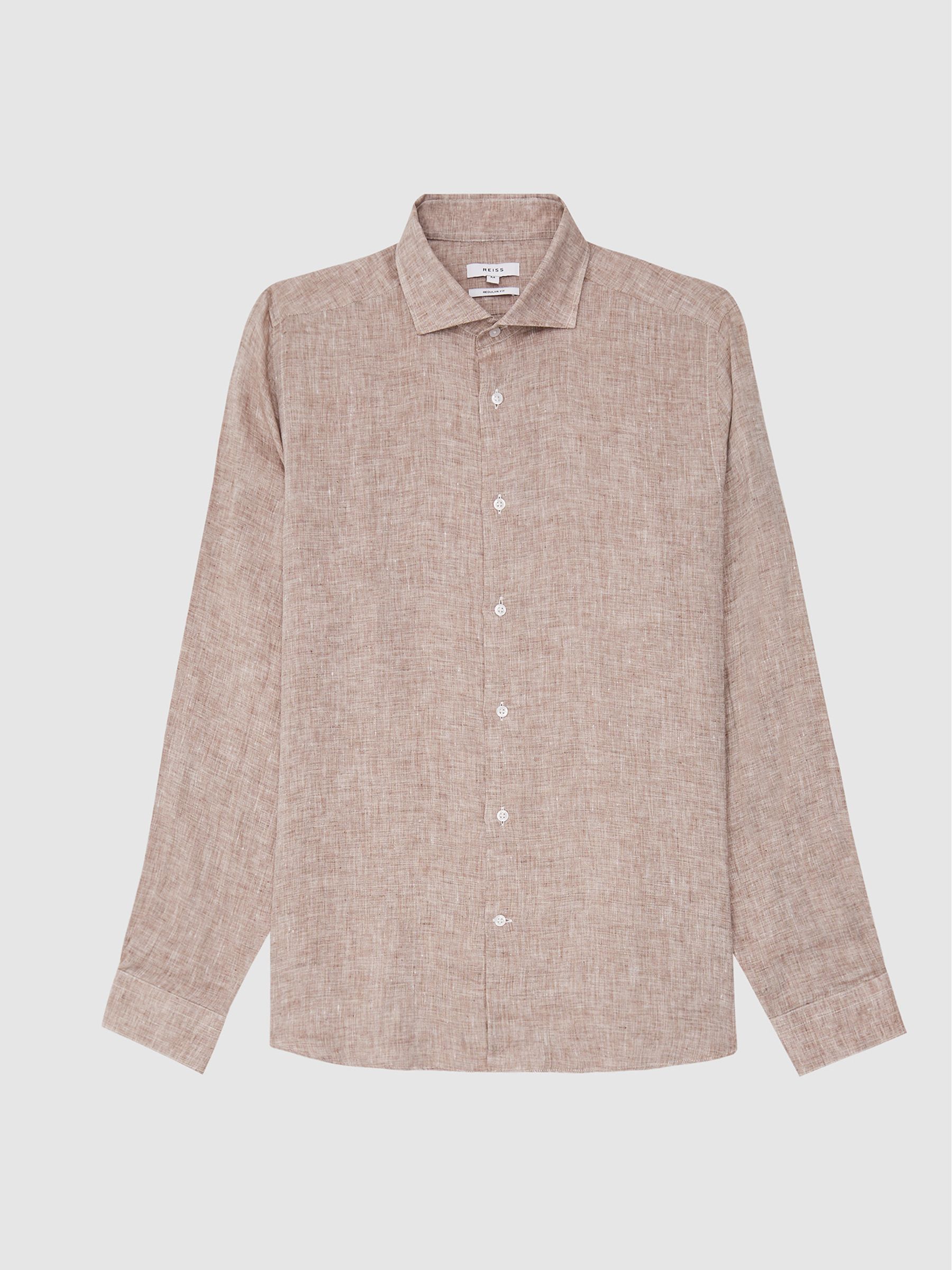 Linen Regular Fit Shirt in Mid Brown - Image 2 of 5