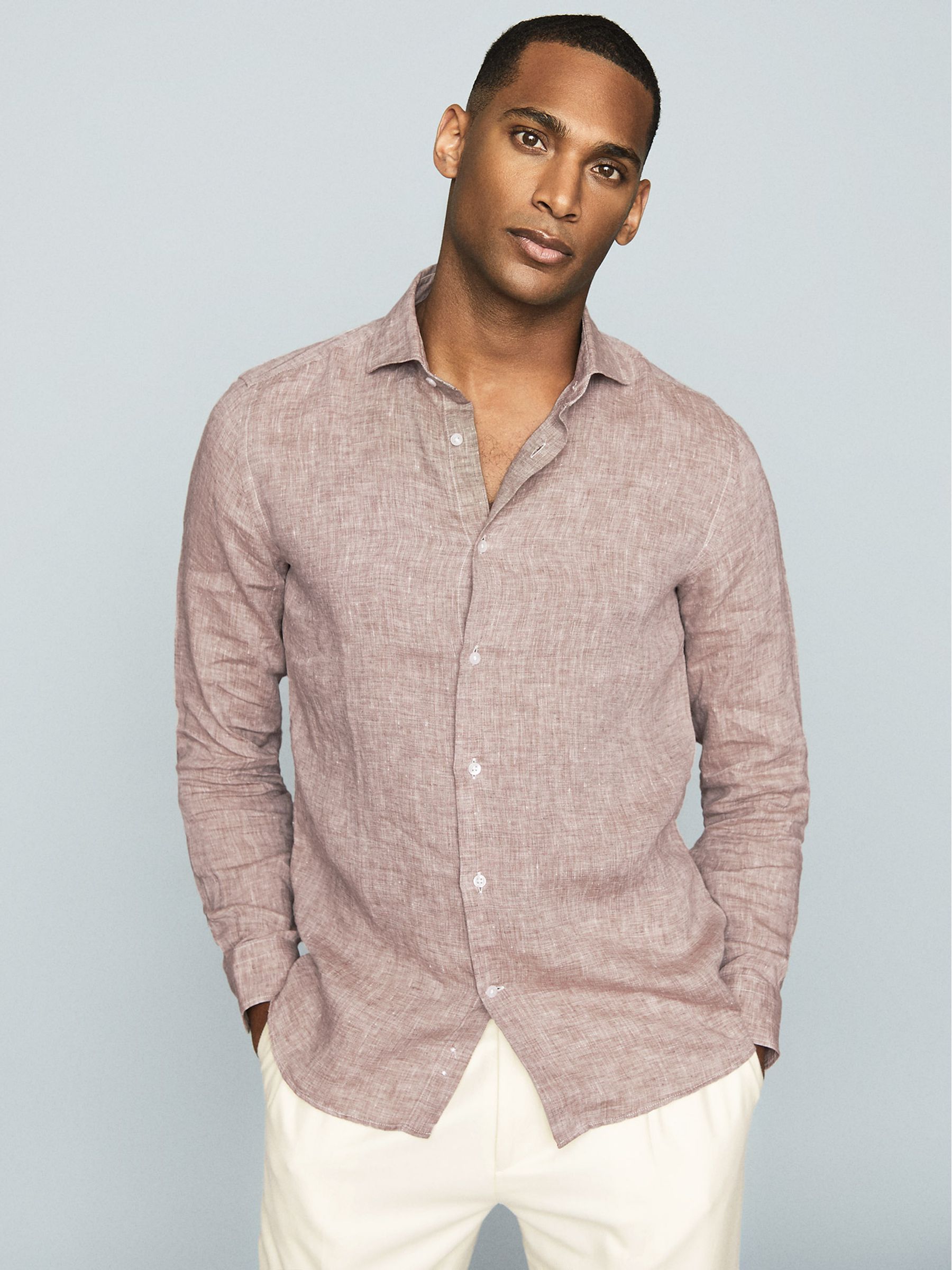 Linen Regular Fit Shirt in Mid Brown - Image 4 of 5