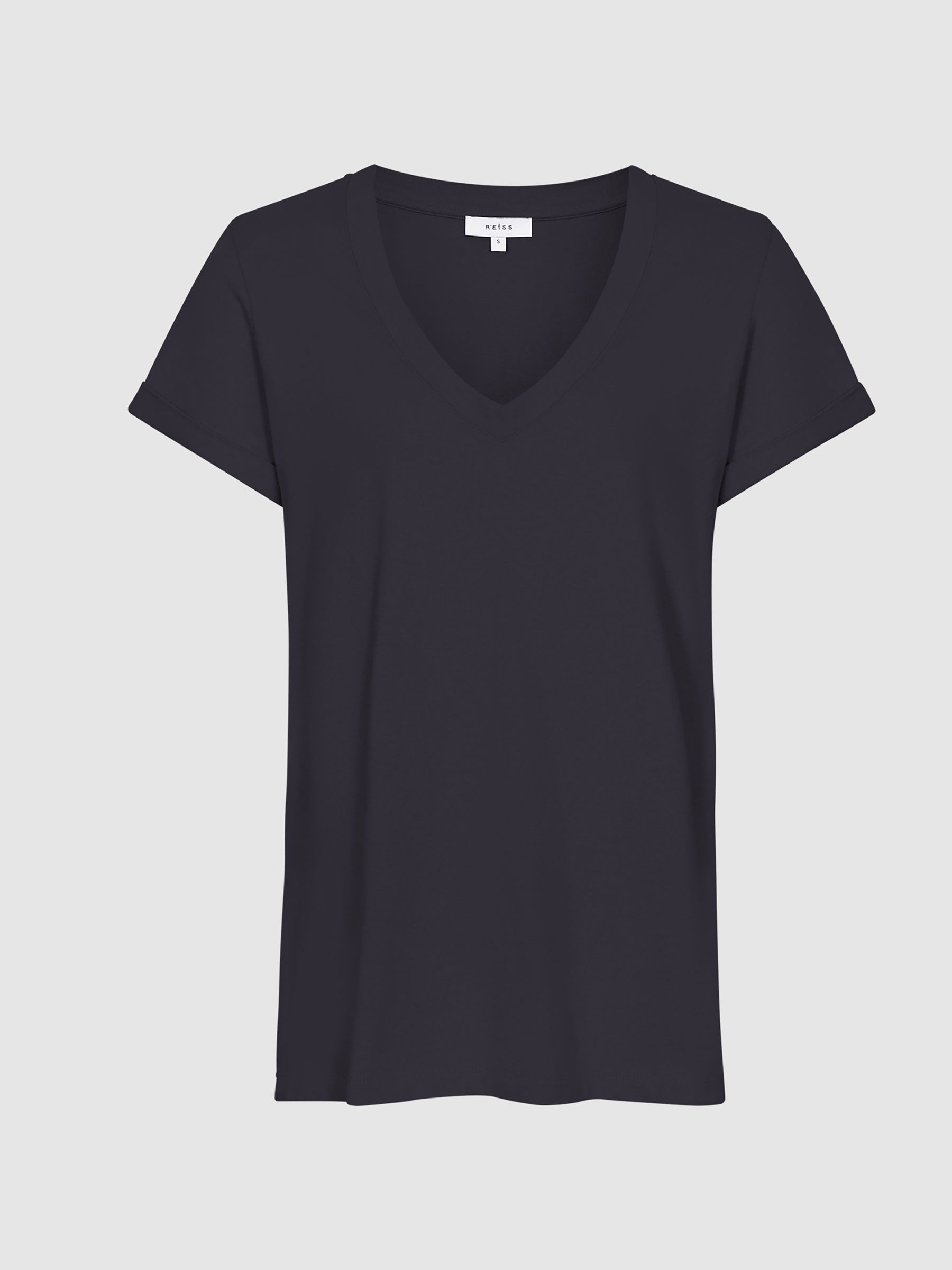 Cotton V-Neck T-Shirt in Navy - Image 2 of 6
