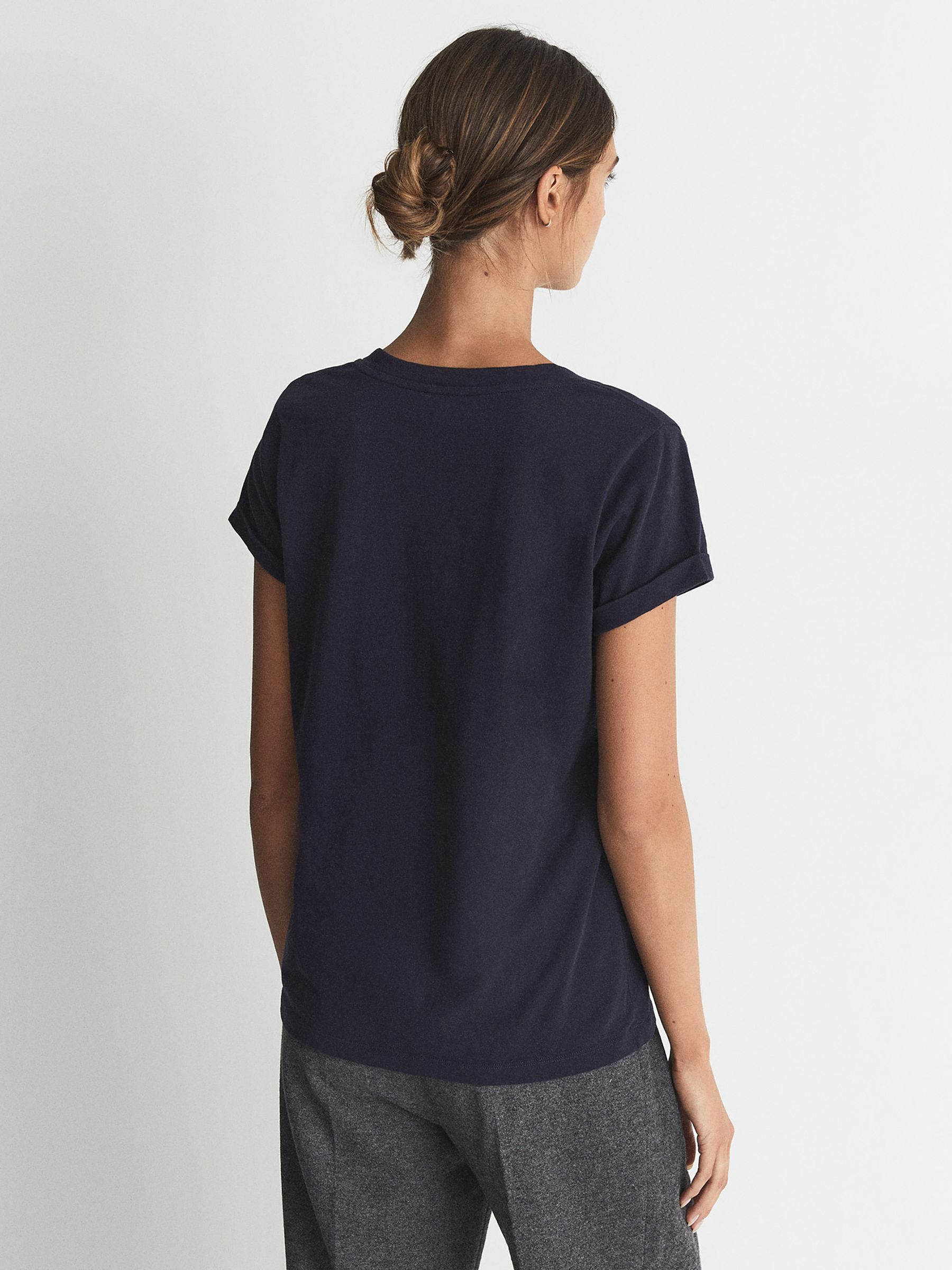 Cotton V-Neck T-Shirt in Navy - Image 5 of 6