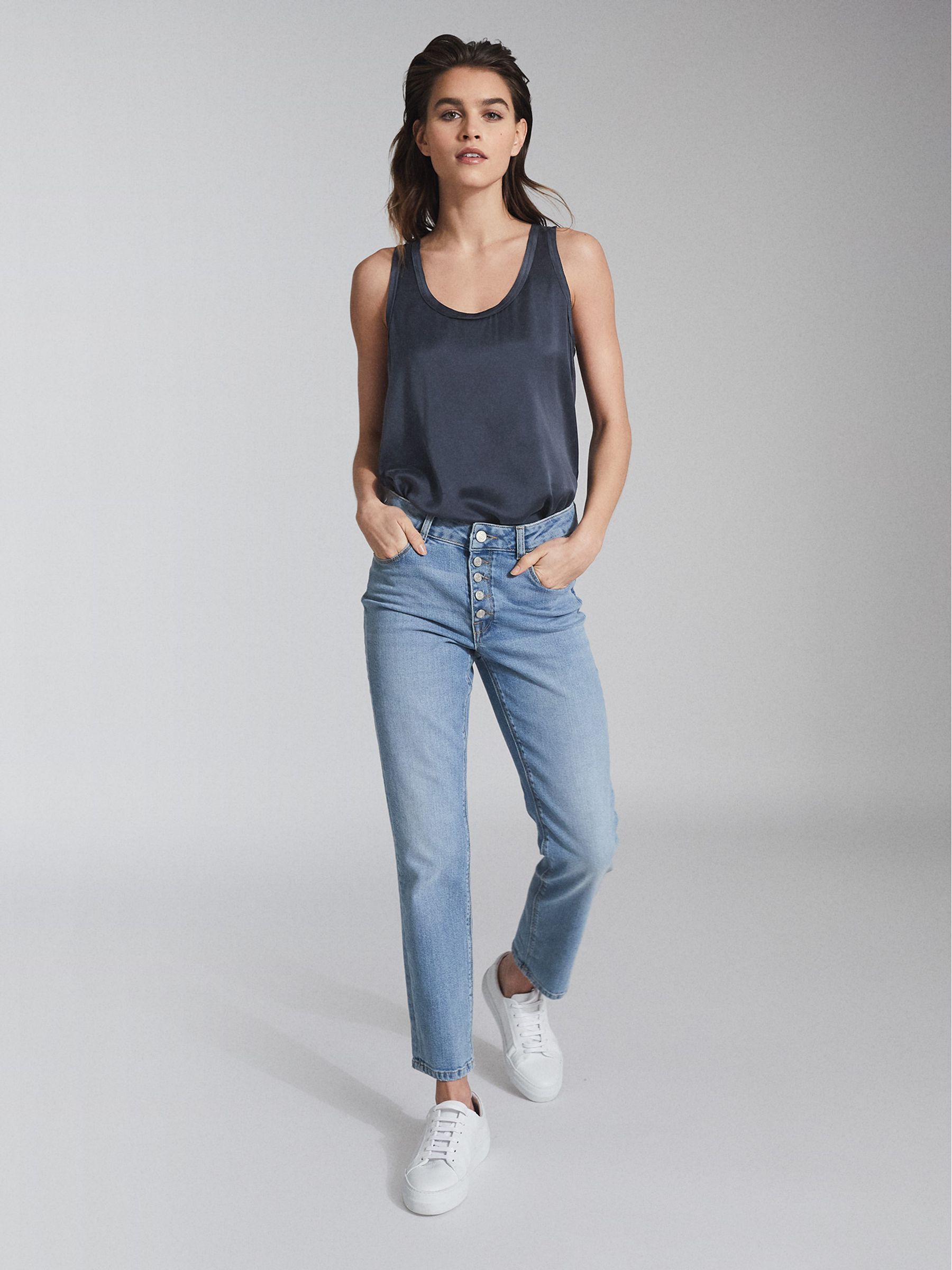 Silk Front Vest in Navy - Image 1 of 5