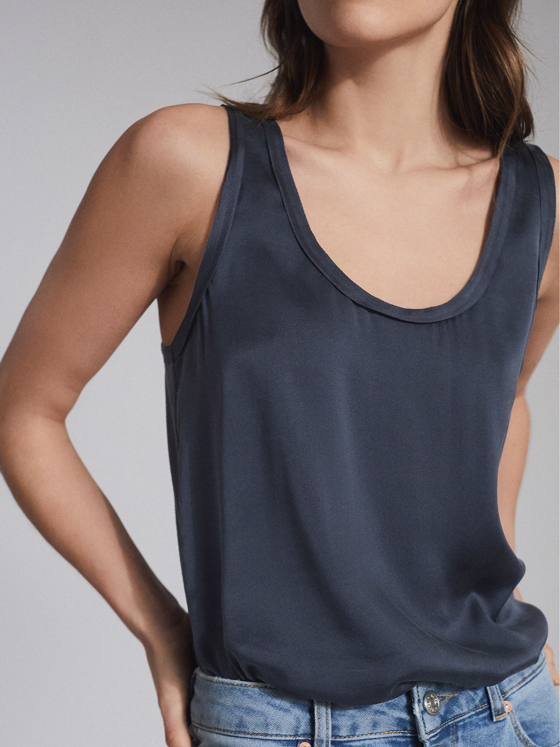 Silk Front Vest in Navy - Image 3 of 5