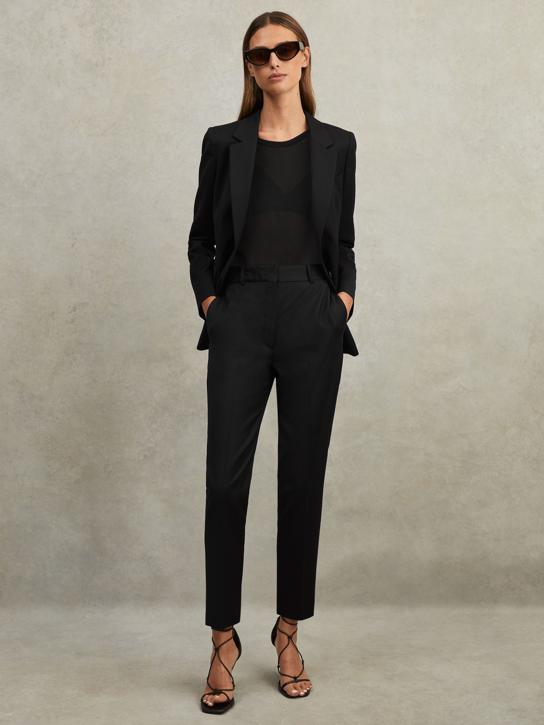 Wool Blend Tapered Suit Trousers in Black - Image 1 of 6