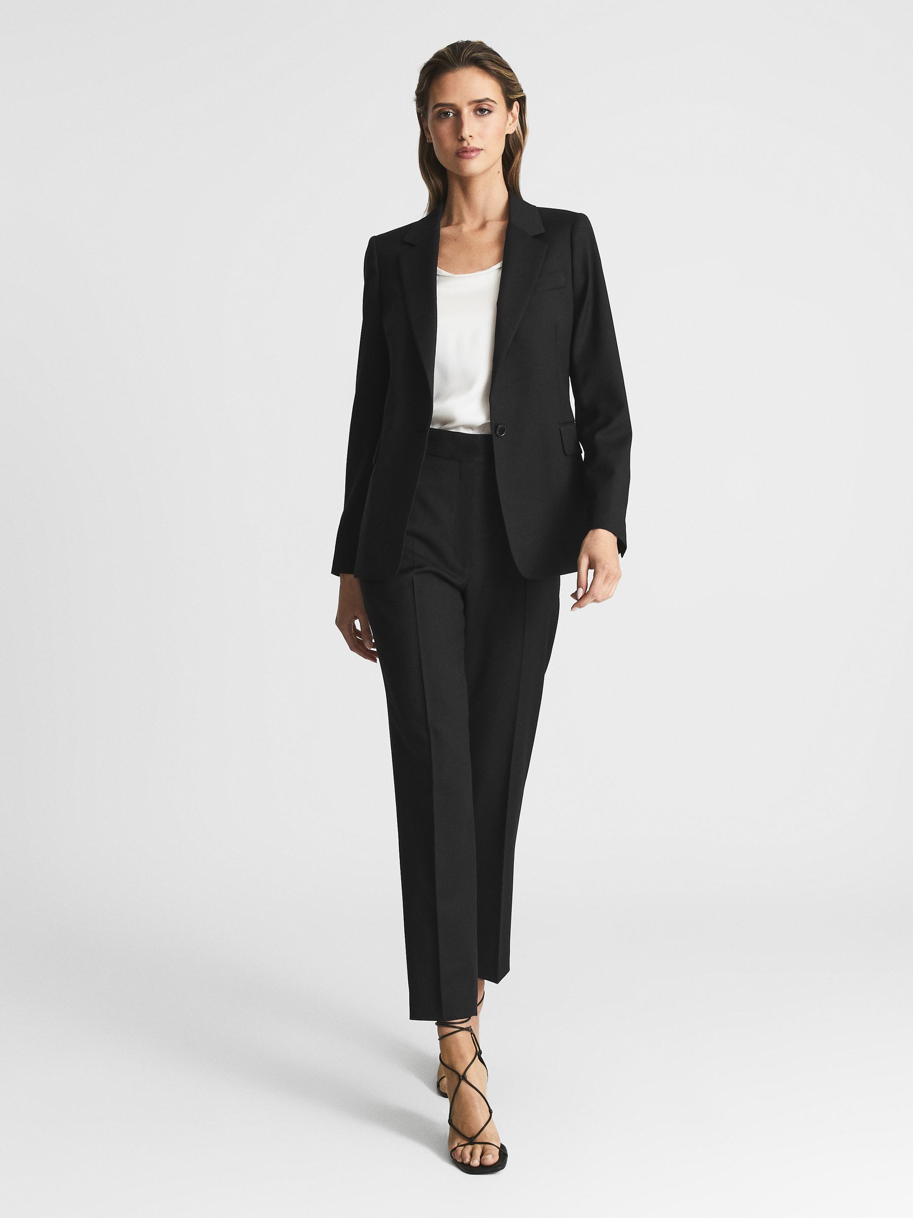 Wool Blend Tapered Suit Trousers in Black - Image 7 of 7