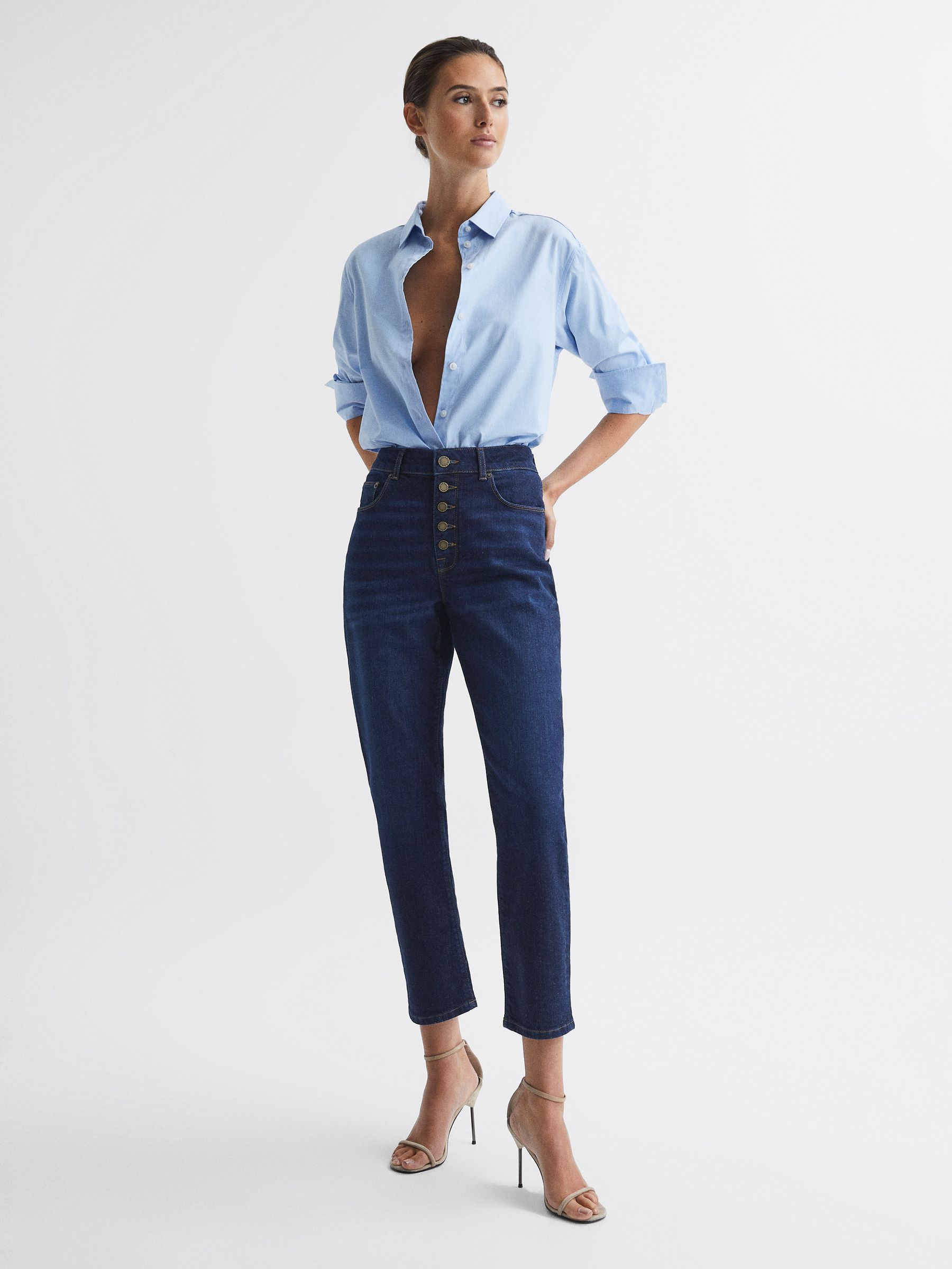High Rise Straight Leg Jeans in Deep Indigo - Image 1 of 9 High Rise Straight Leg Jeans in Deep Indigo - Image 1 of 9