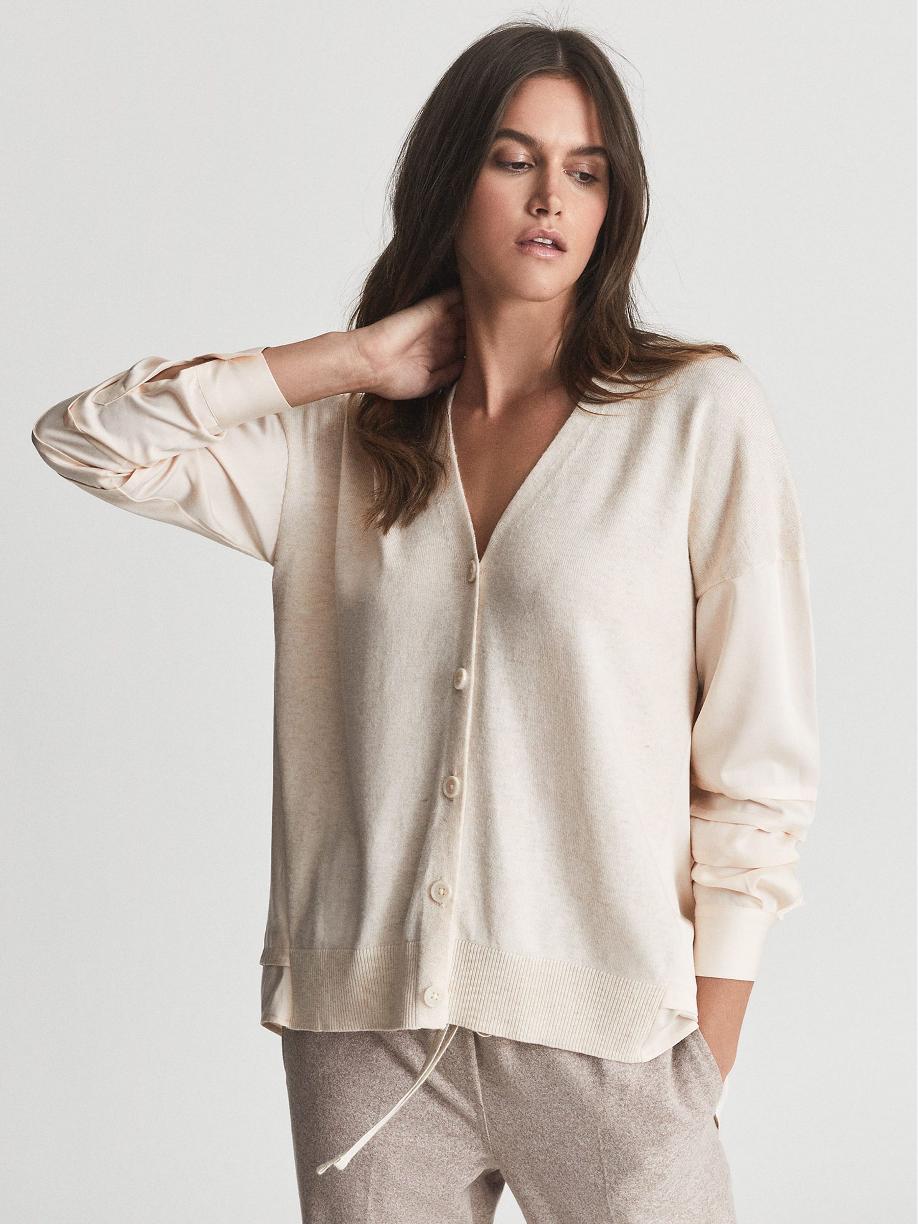 Cashmere Blend Cardigan in Oatmeal - Image 3 of 5