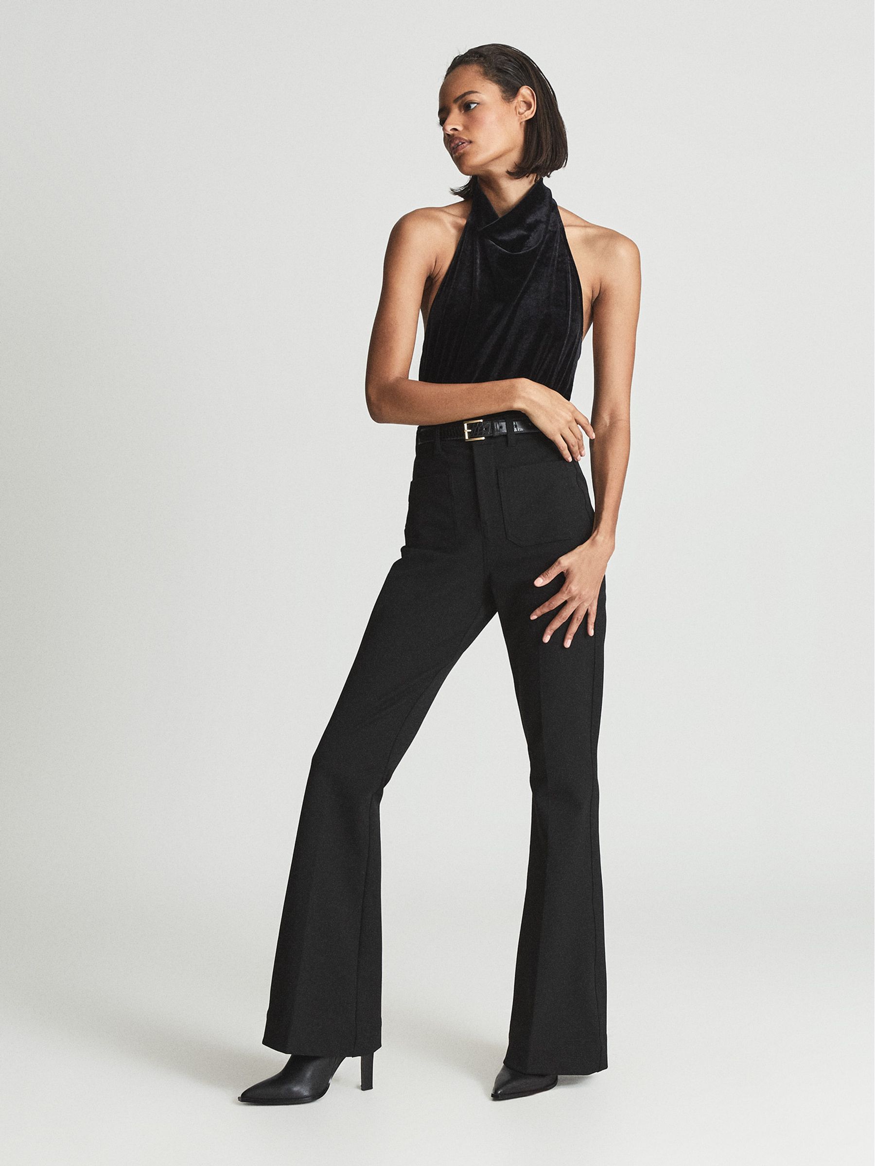 Sleeveless Velvet Bodysuit in Black - Image 1 of 5