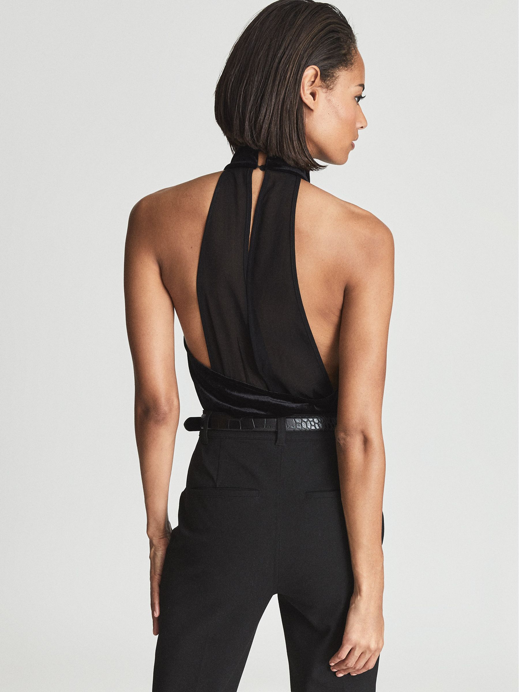 Sleeveless Velvet Bodysuit in Black - Image 4 of 5