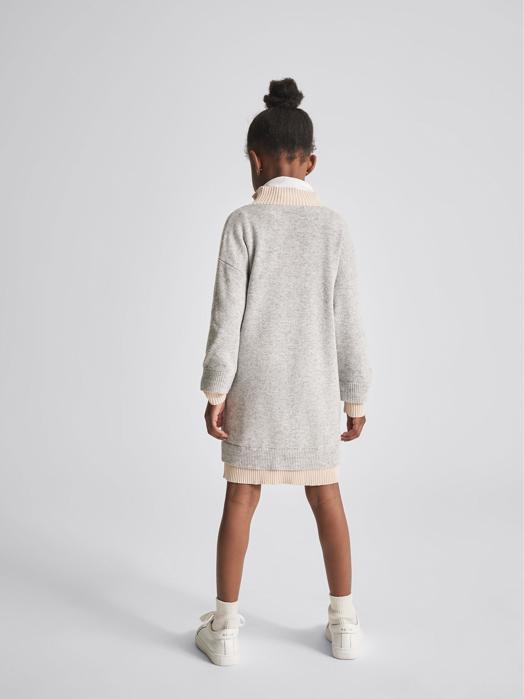Panelled Ribbed Zip Neck Jumper Dress in Grey - Image 5 of 6