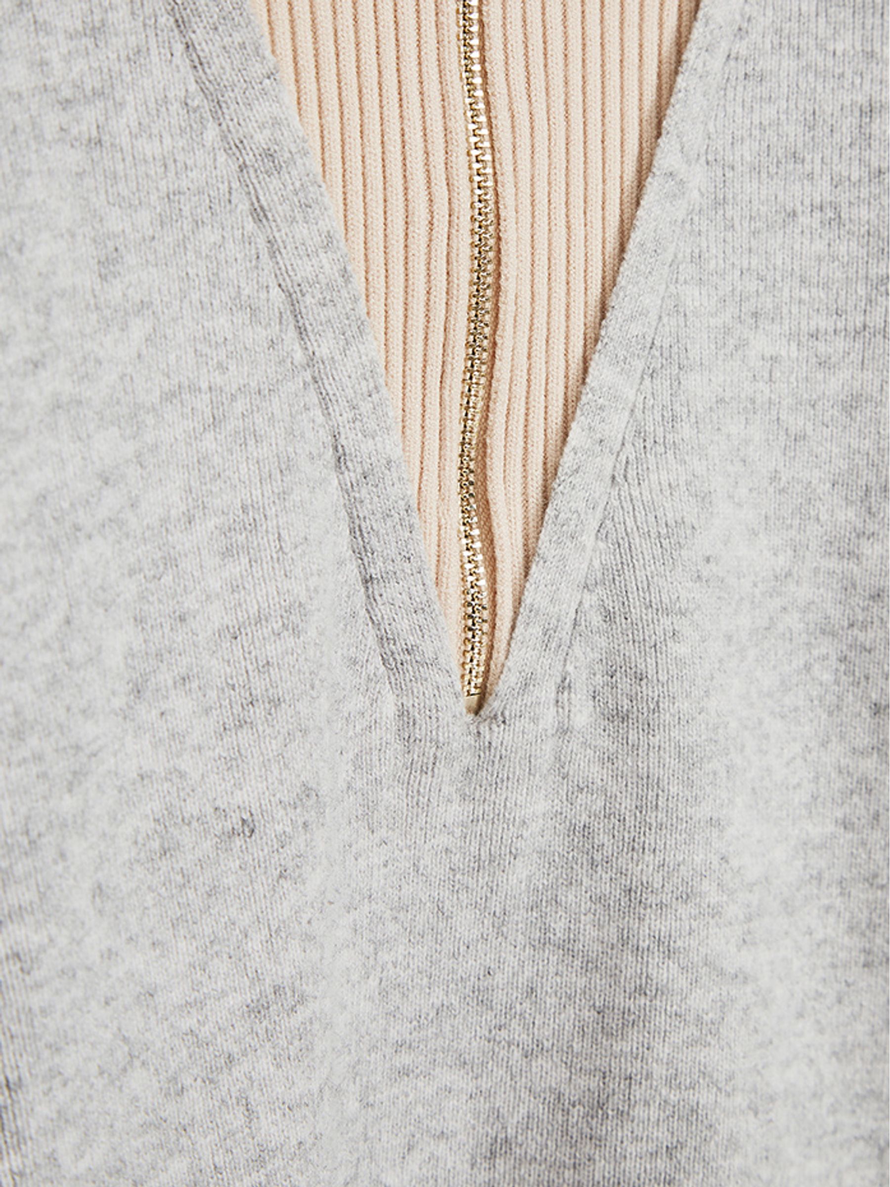 Panelled Ribbed Zip Neck Jumper Dress in Grey - Image 6 of 6