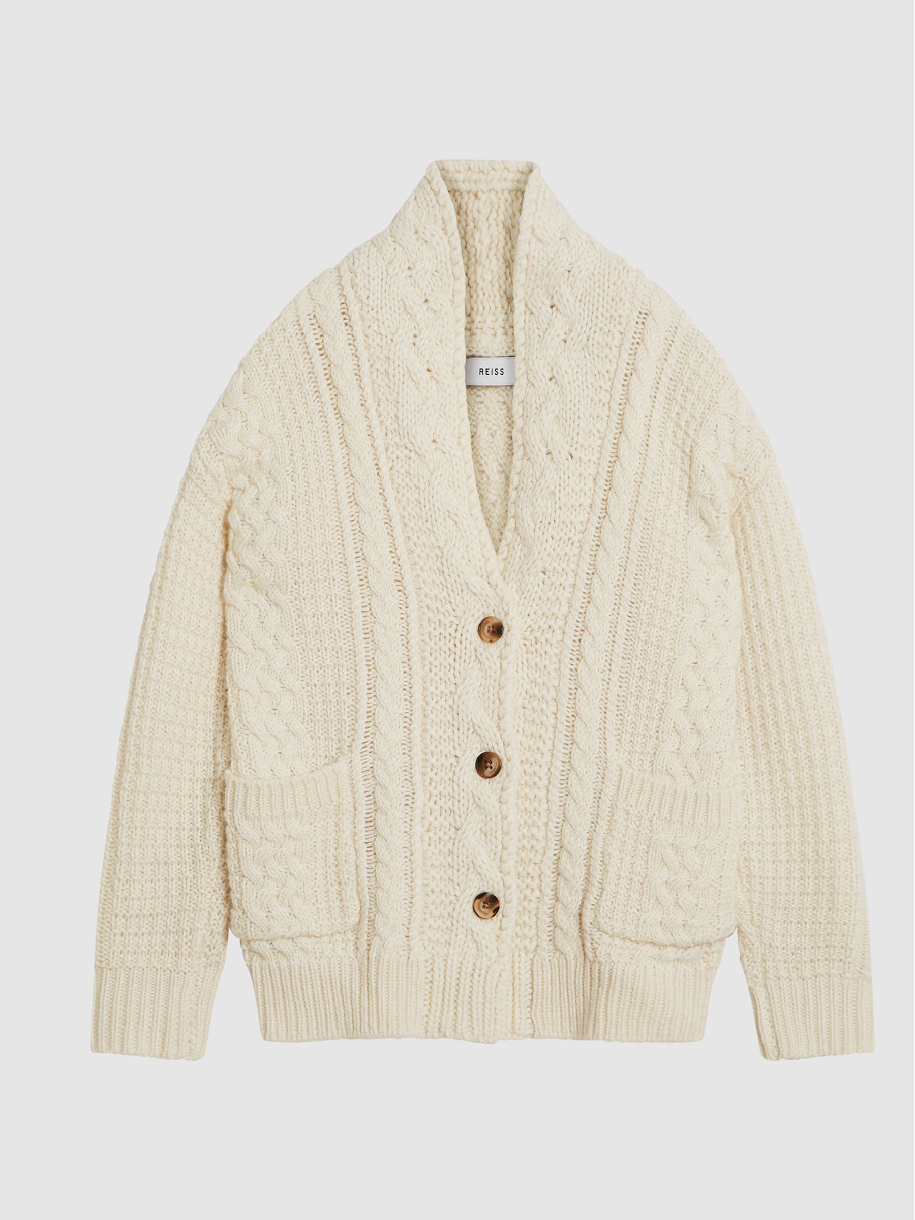 Shawl Collar Cashmere Mix Cardigan in Cream - Image 2 of 6
