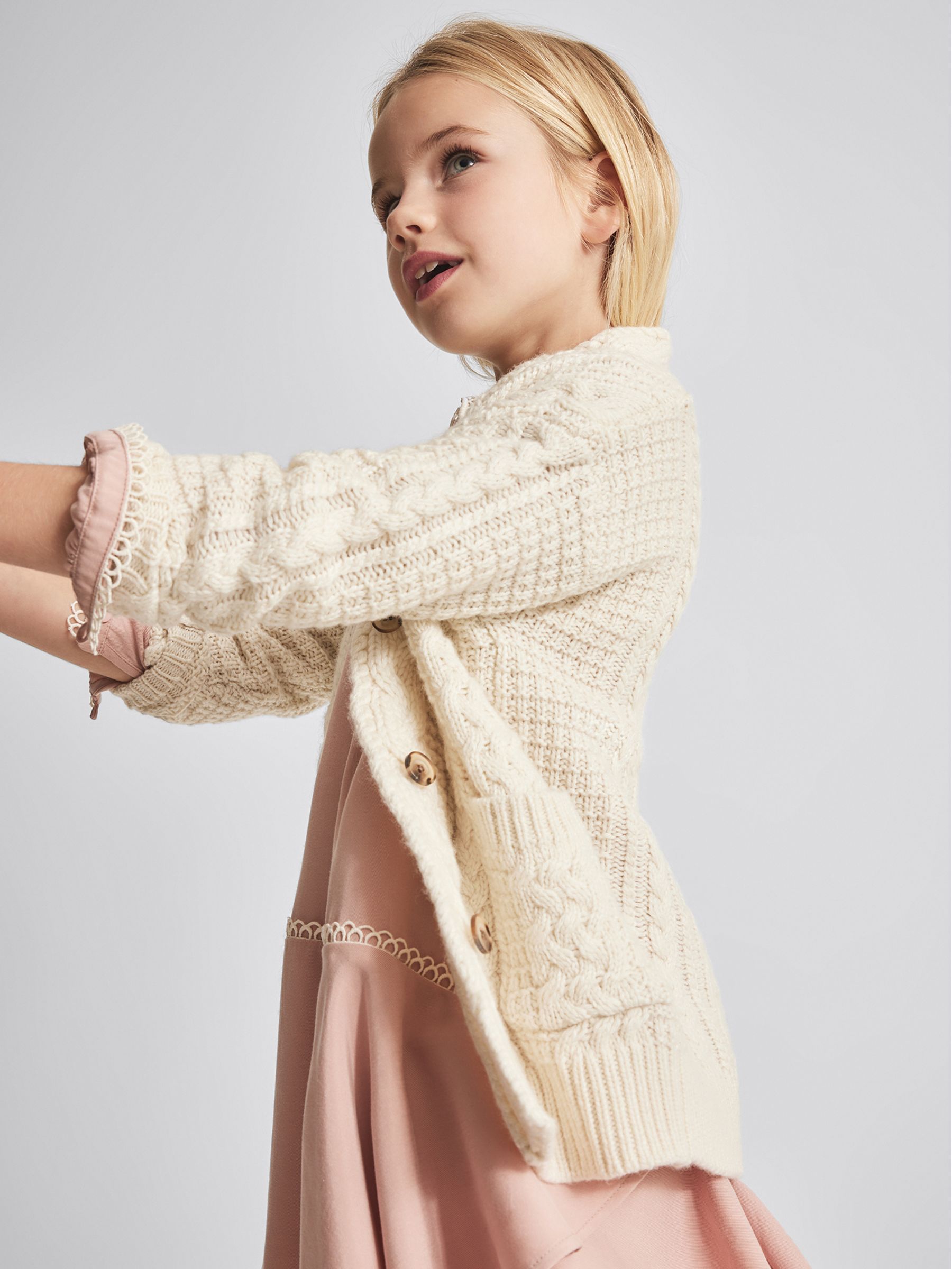 Shawl Collar Cashmere Mix Cardigan in Cream - Image 4 of 6