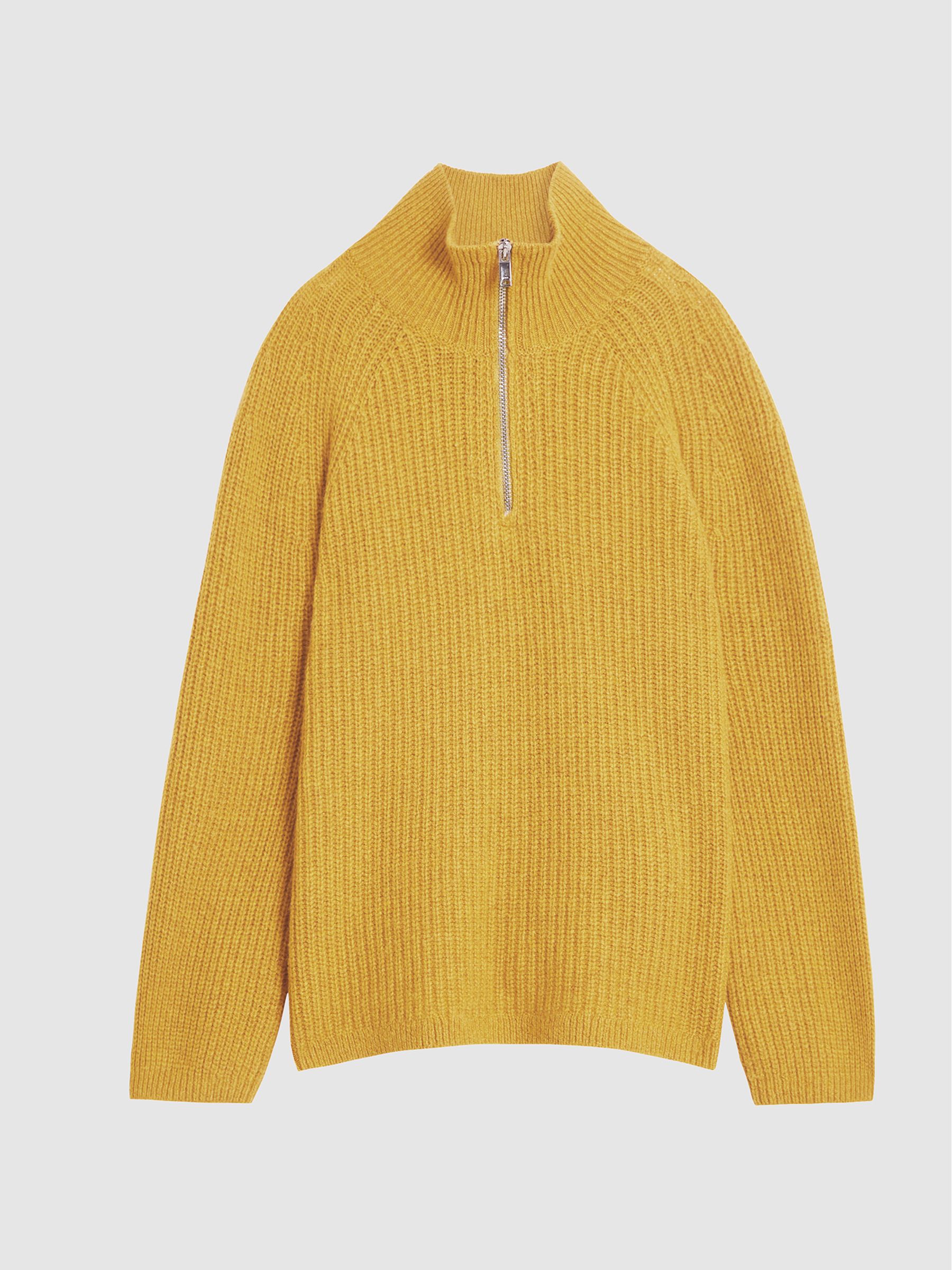 Ribbed Zip Neck Jumper in Green - Image 2 of 6