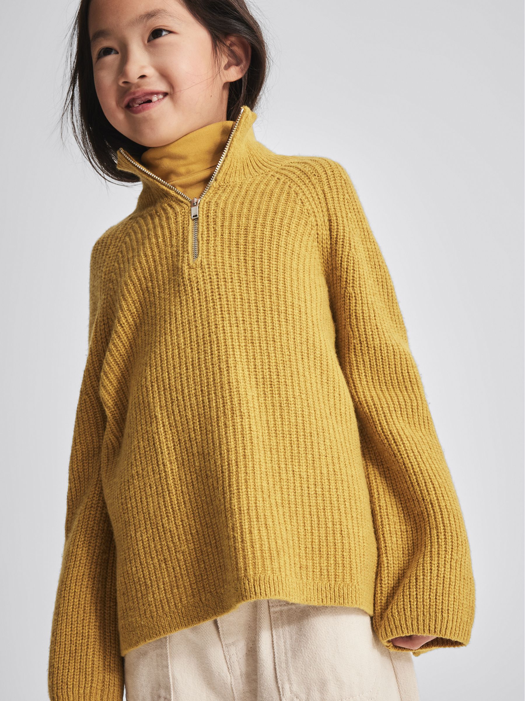 Ribbed Zip Neck Jumper in Green - Image 3 of 6