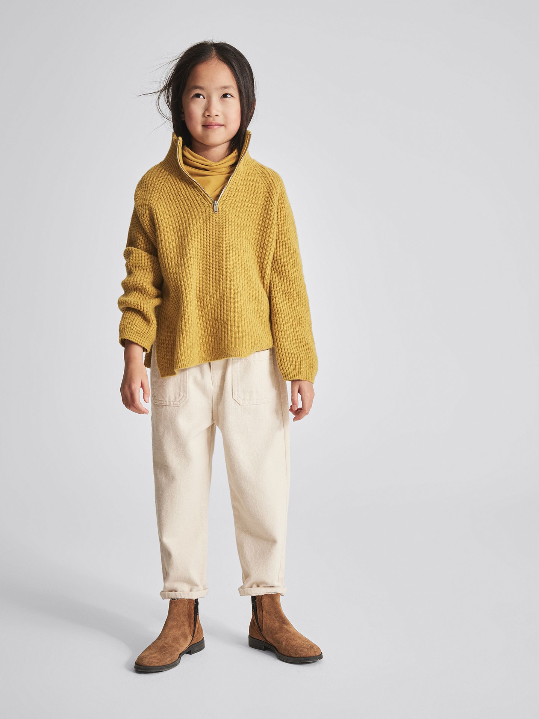 Ribbed Zip Neck Jumper in Green - Image 4 of 6