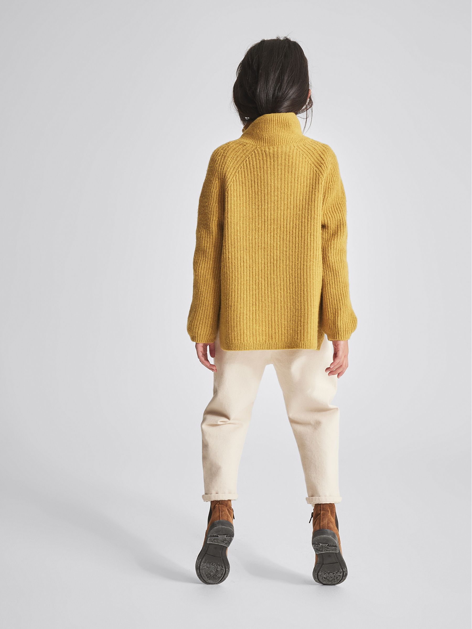 Ribbed Zip Neck Jumper in Green - Image 5 of 6