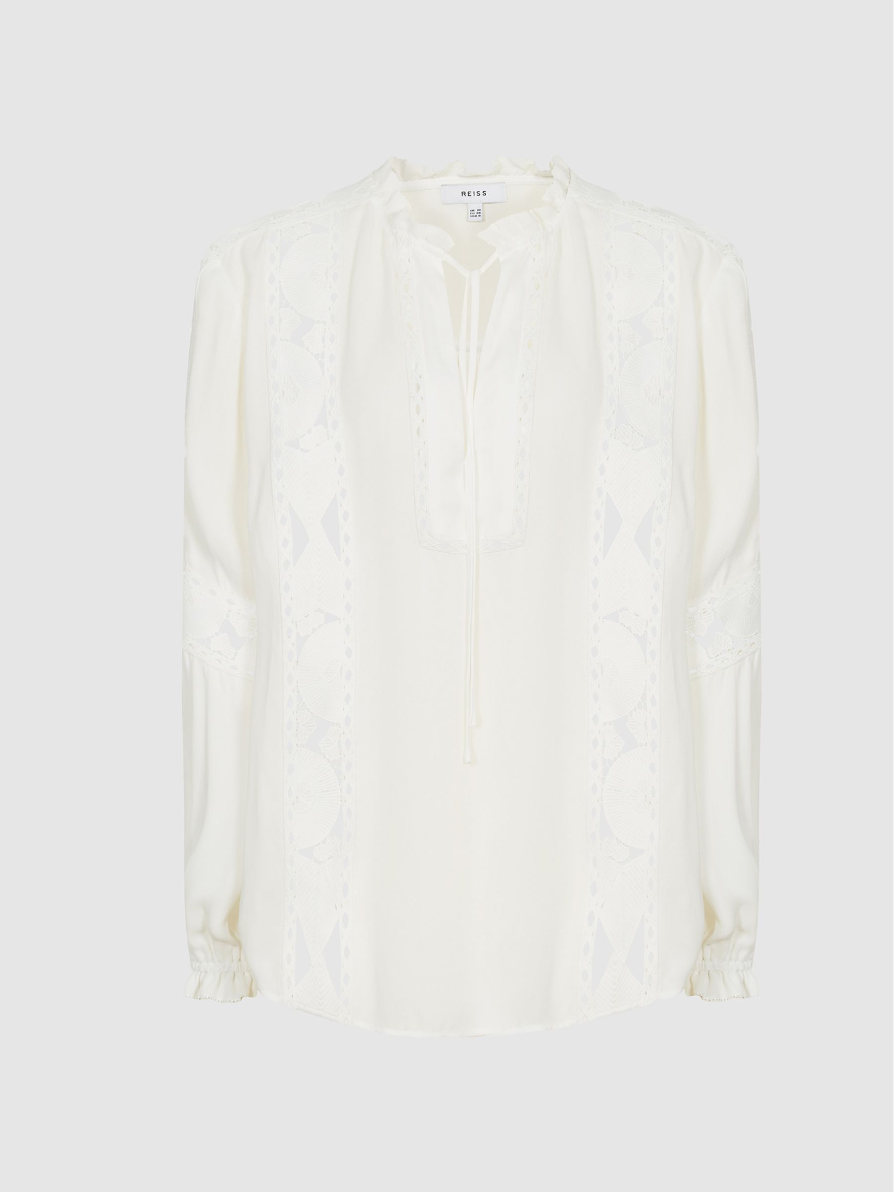 Kanten katoenen poplin top in wit - Afbeelding 2 van 6