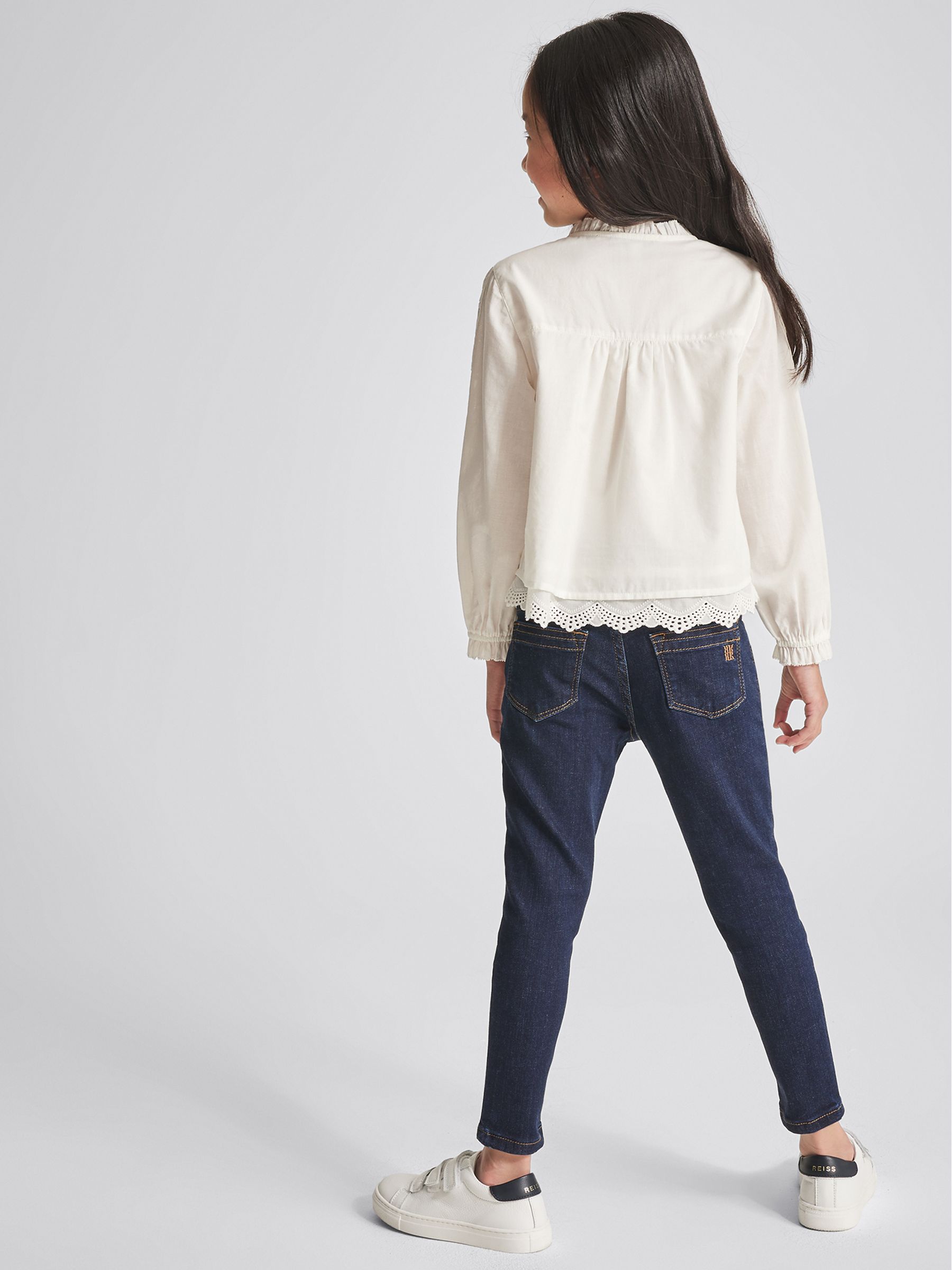 Kanten katoenen poplin top in wit - Afbeelding 5 van 6