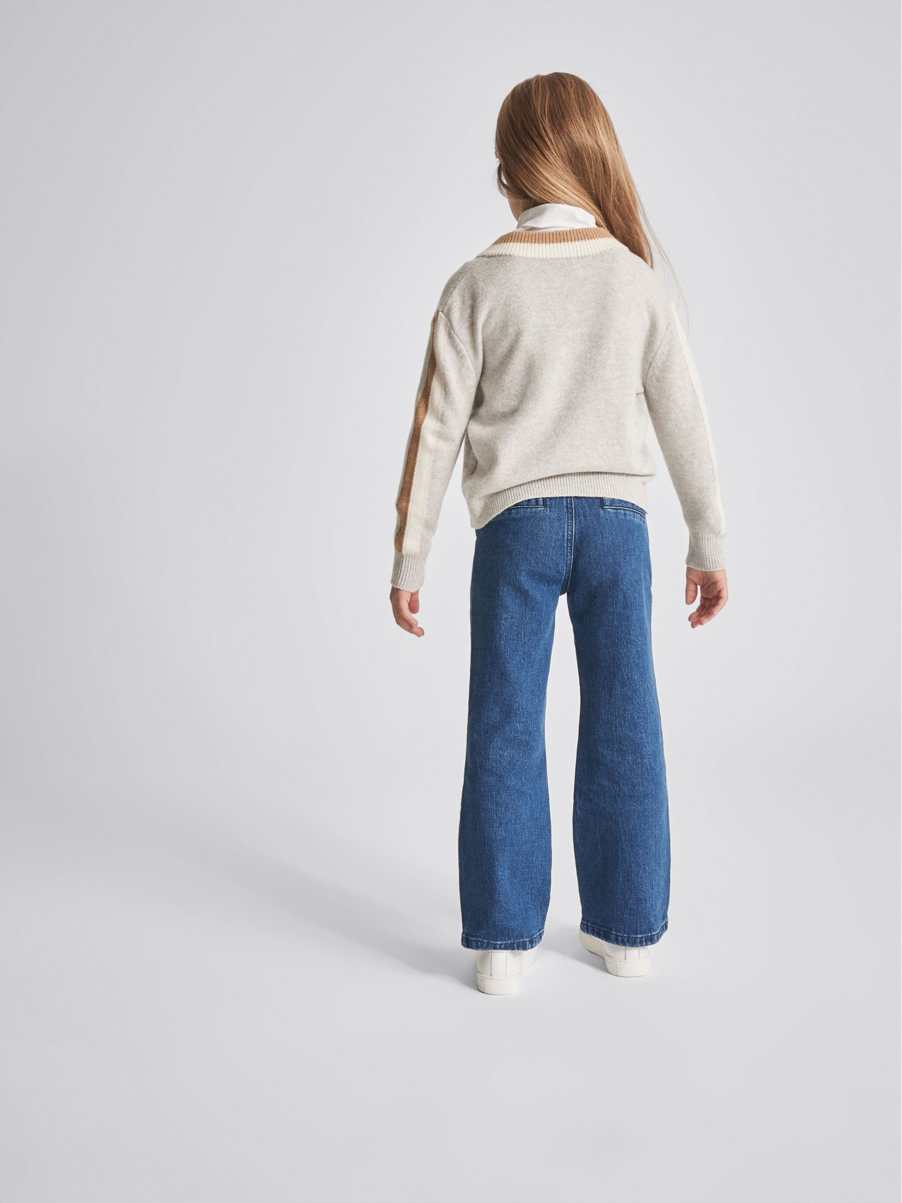 Stripe Trim V Neck Jumper in Grey - Image 5 of 6