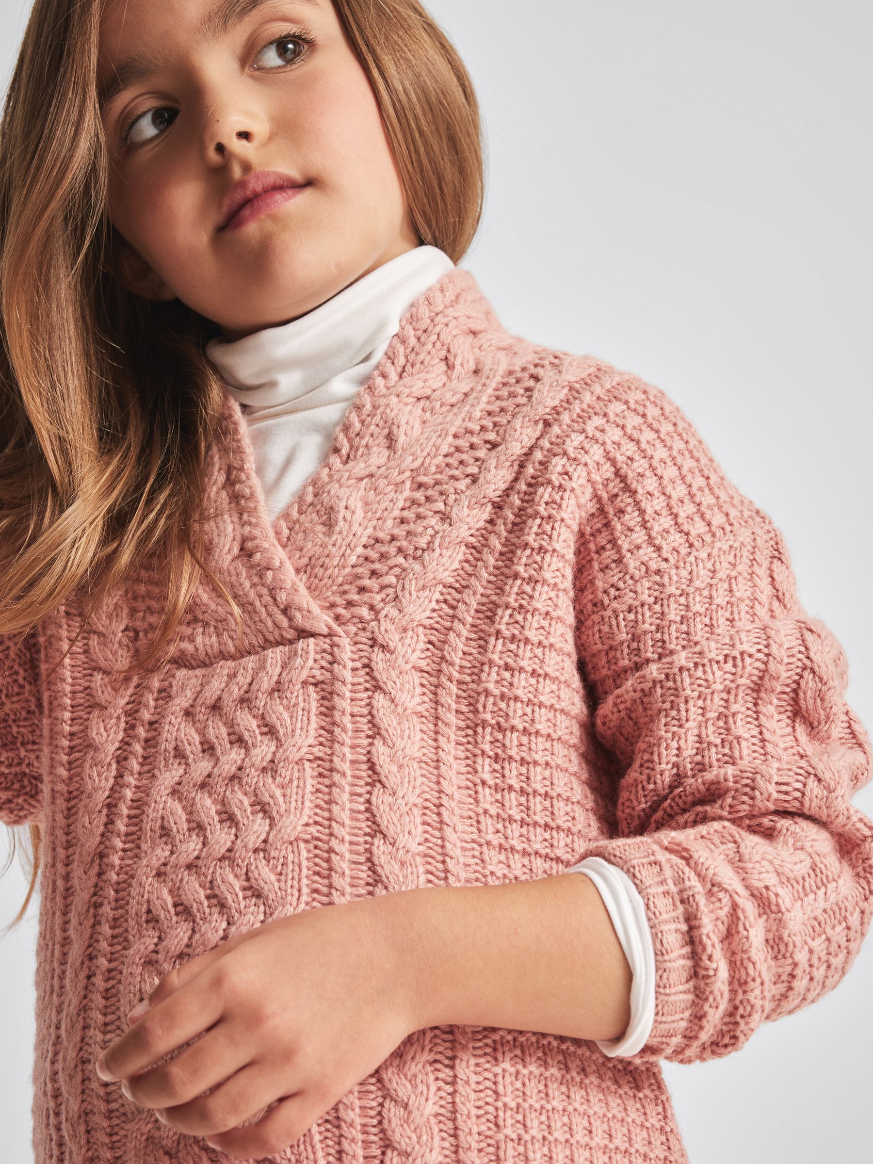 Cable Knit Cashmere Mix Jumper in Pink - Image 1 of 6